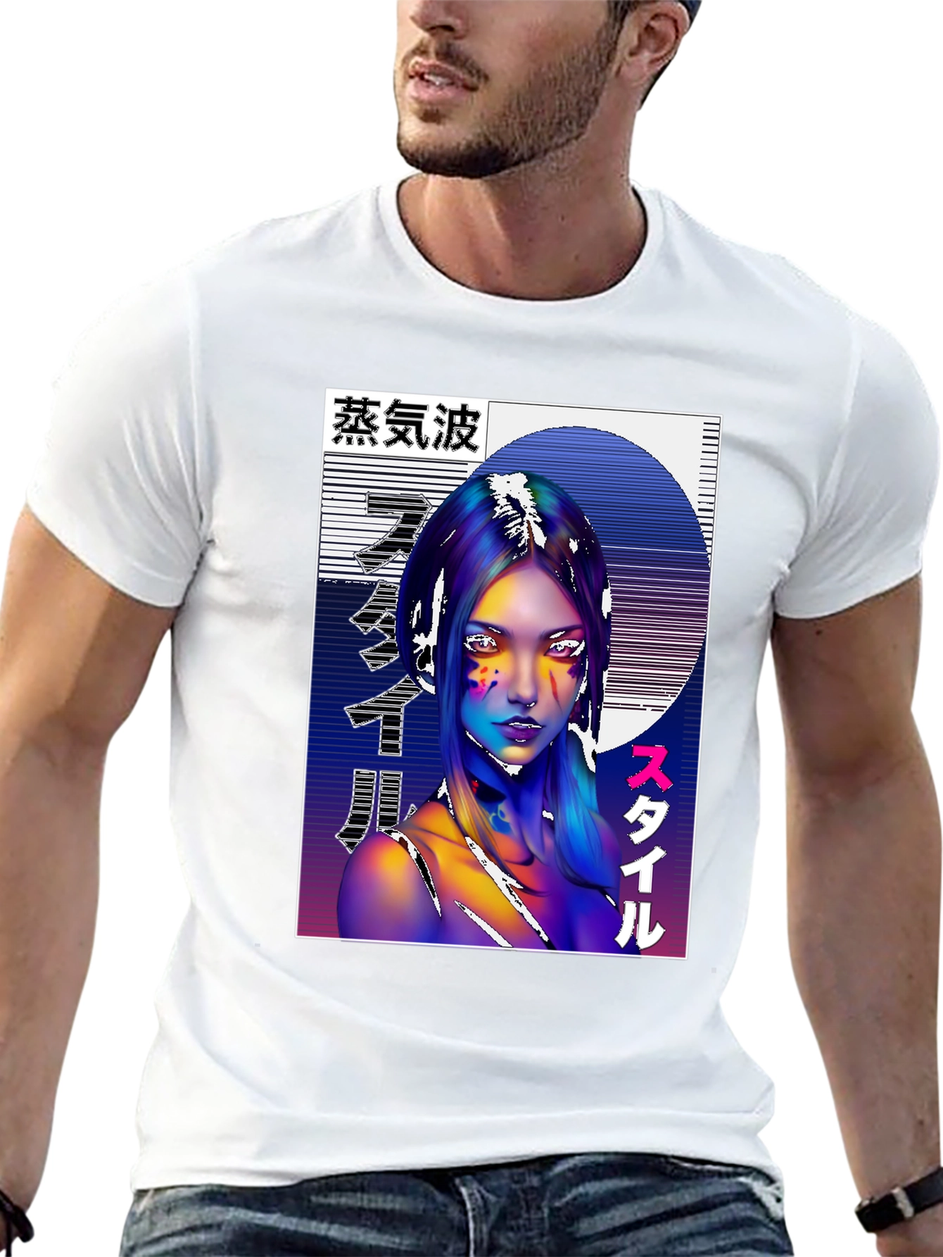 Vaporwave Style Graphic Tee - Black Cotton Shirt