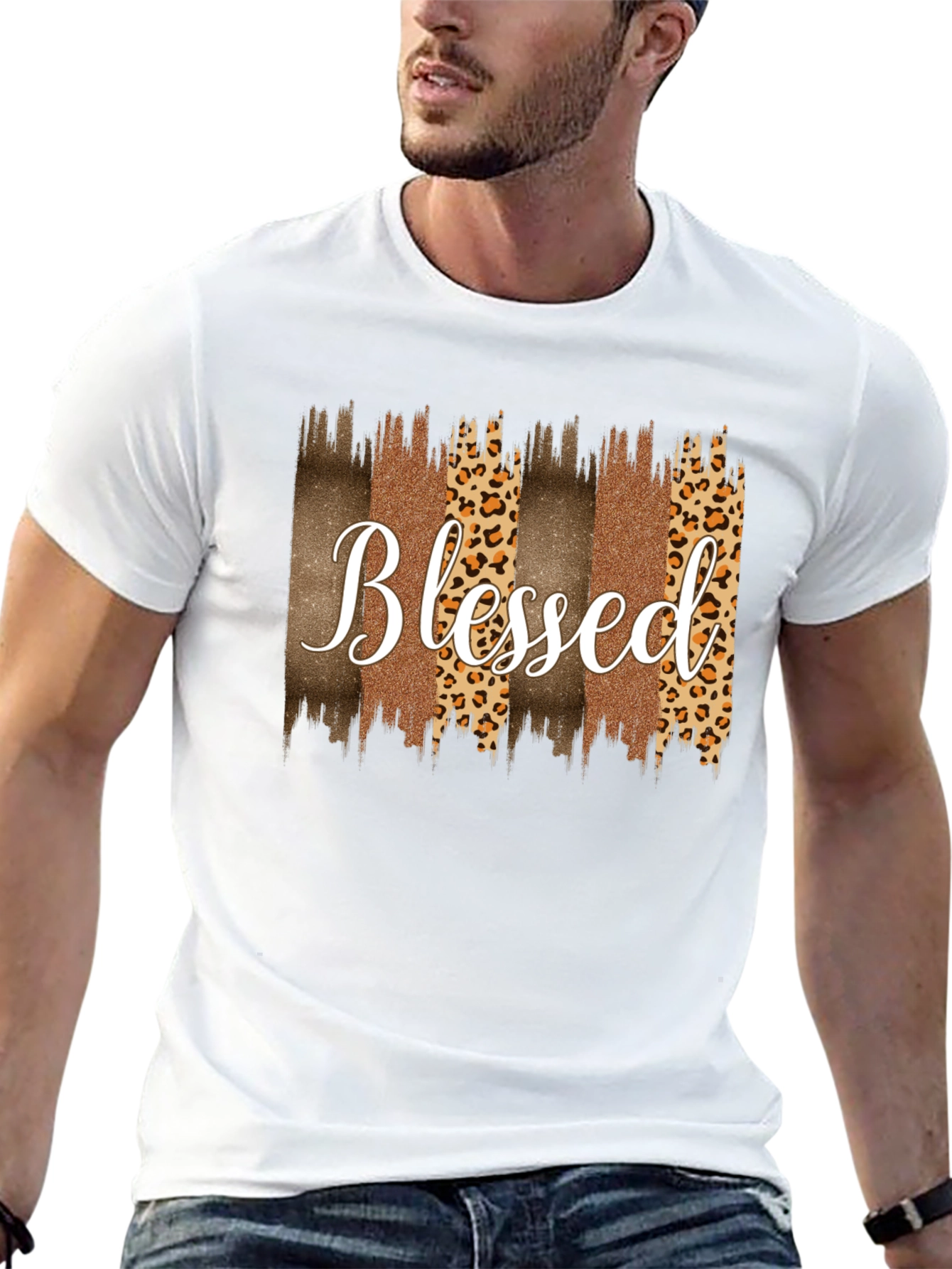 Blessed Graphic Tee - Leopard Print Accents
