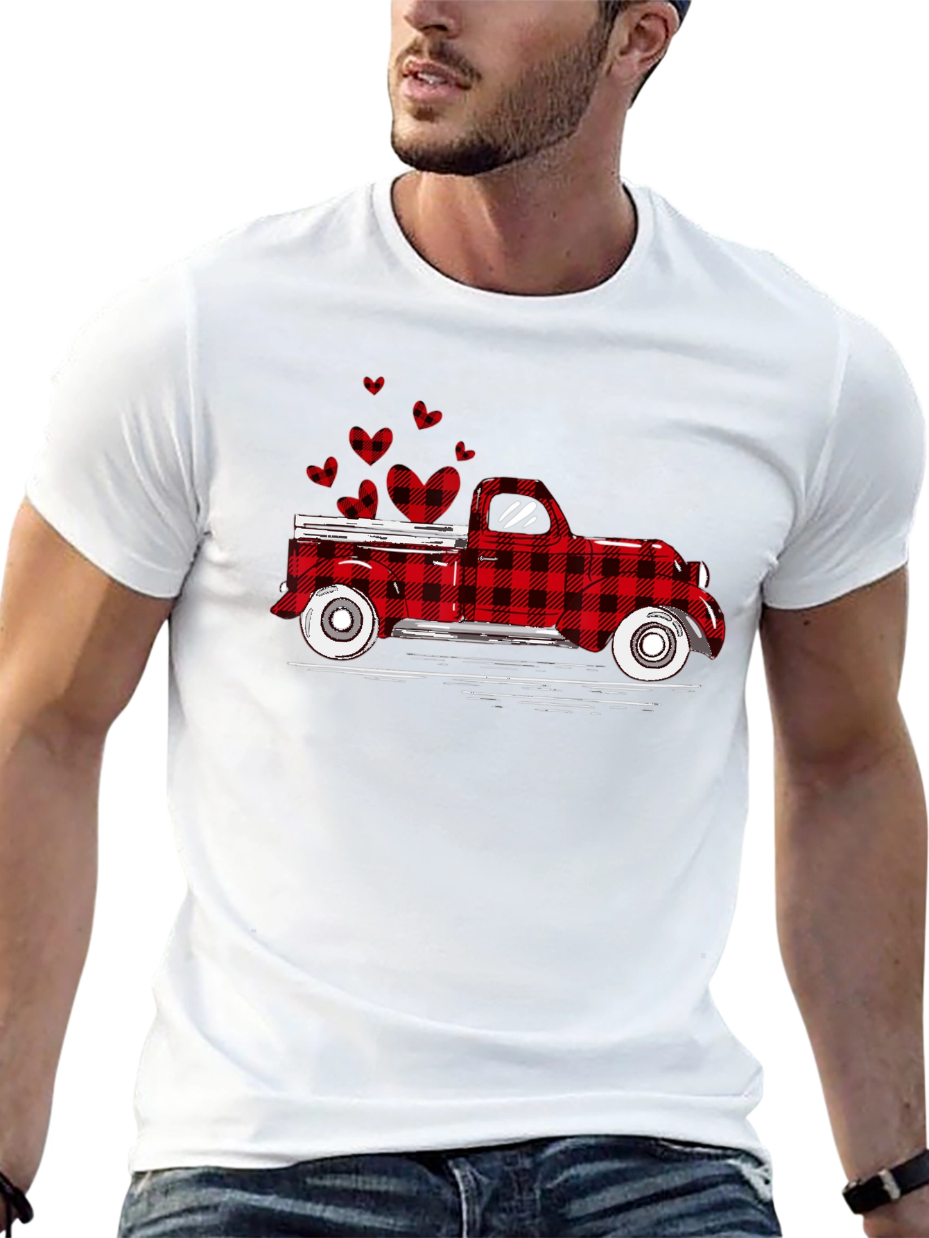 Buffalo Plaid Truck Hearts Graphic Tee