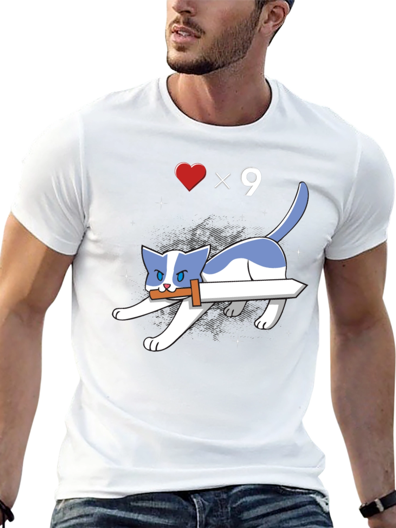 Sword Cat T-Shirt - Gamer Style Graphic Tee