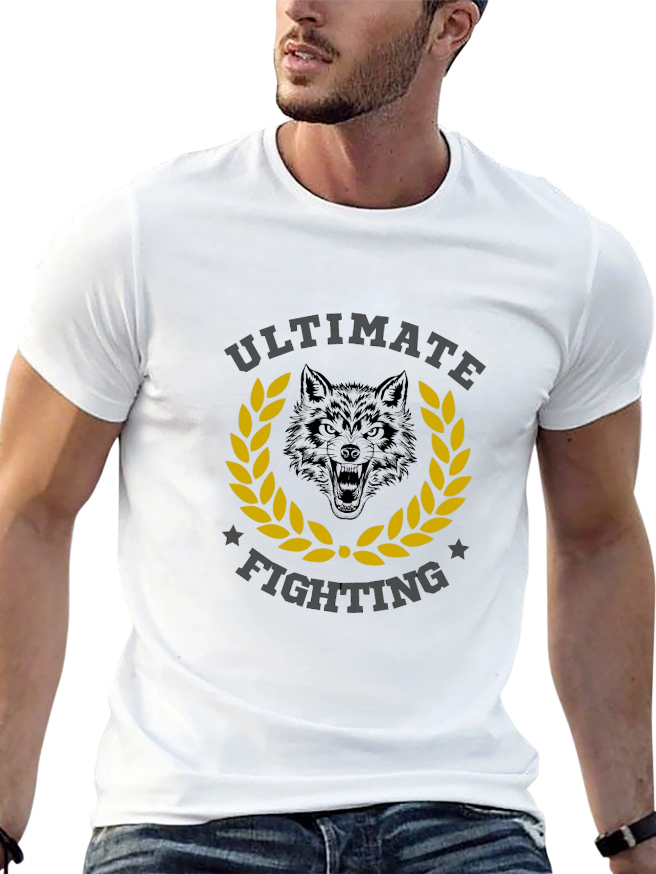 Ultimate Fighting Black T-Shirt Wolf Design
