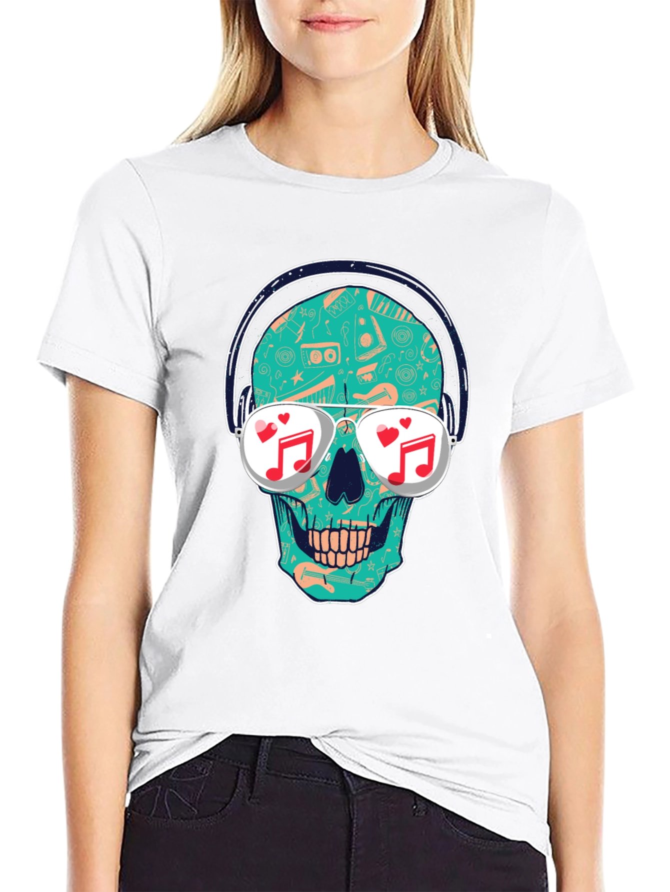 Skull with Headphones Graphic T-Shirt