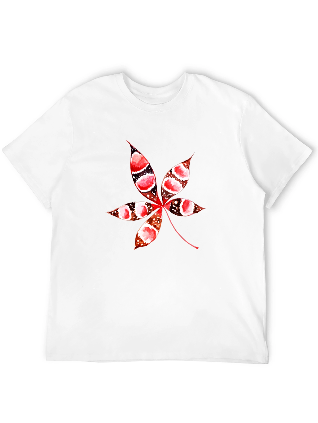 Unique Leaf Print Black T-Shirt