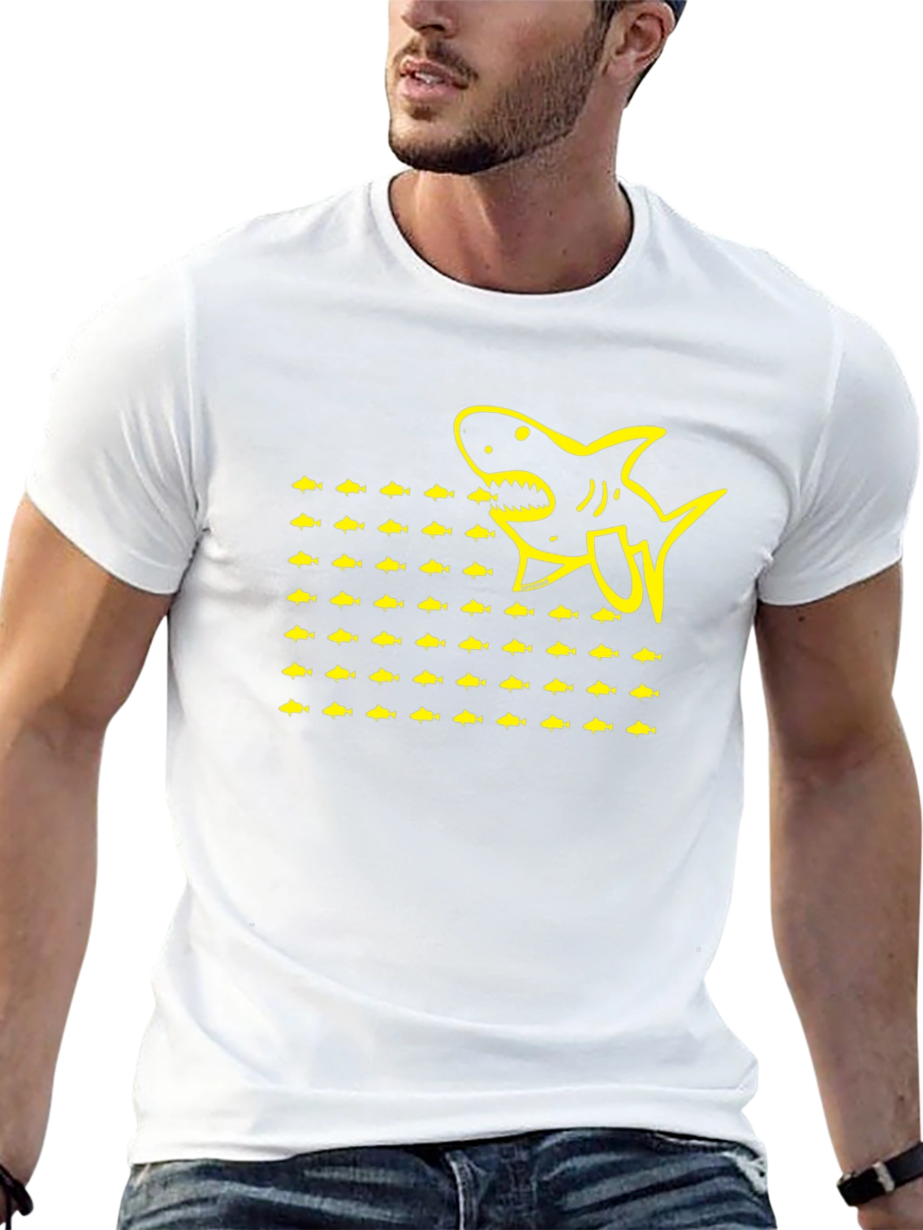 Shark & Fish Graphic Tee - Black Cotton T-Shirt