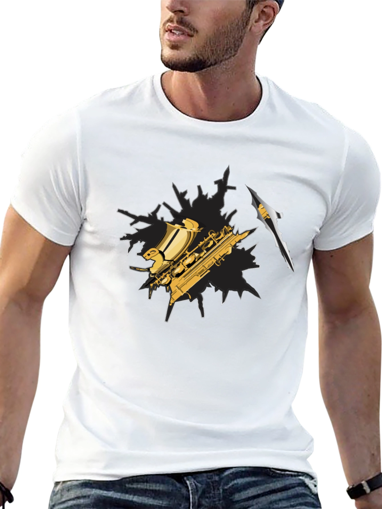 Saxophone Graphic Tee - Black Cotton Blend
