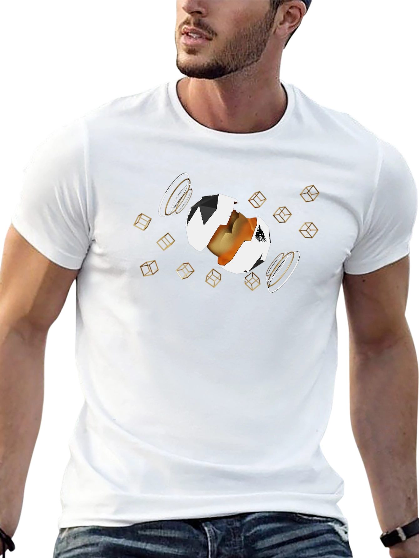 Abstract Egg Cube Graphic T-Shirt - Black