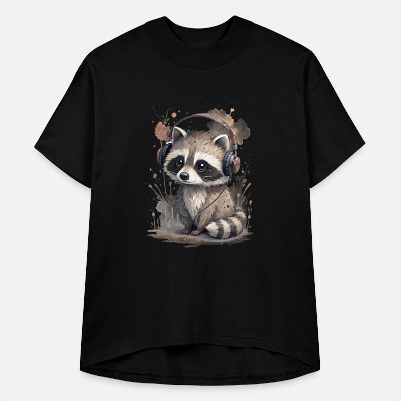 Cool kawaii racoon wearing headphones
