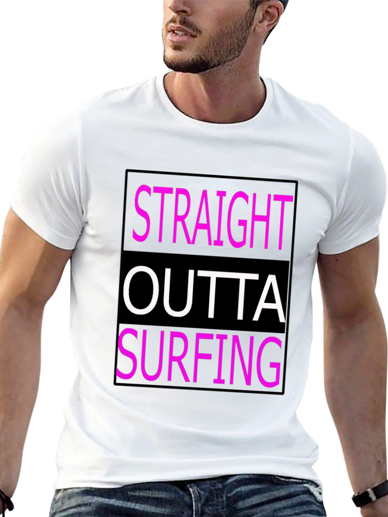 Straight Outta Surfing Graphic Tee - Black Cotton T-Shirt