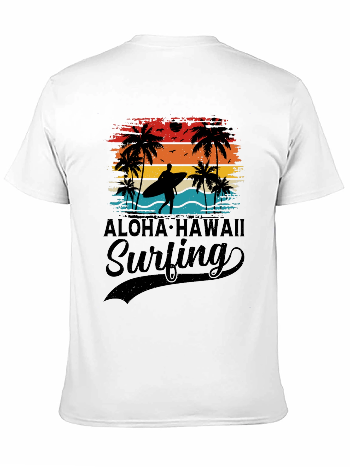 Aloha Hawaii Surfing T-Shirt Palm Tree Sunset Tee