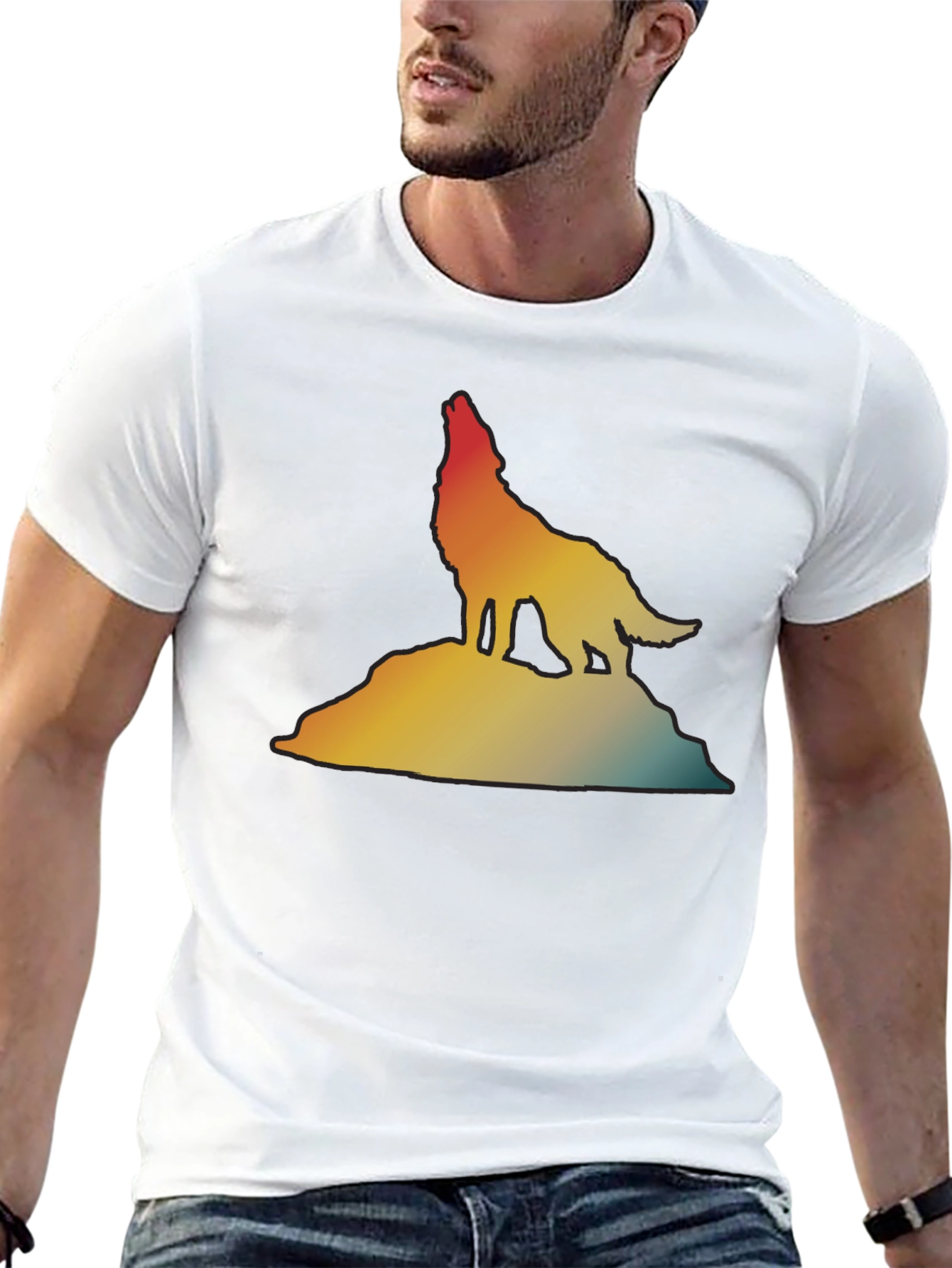 Retro Wolf Howling T-Shirt - Gradient Design