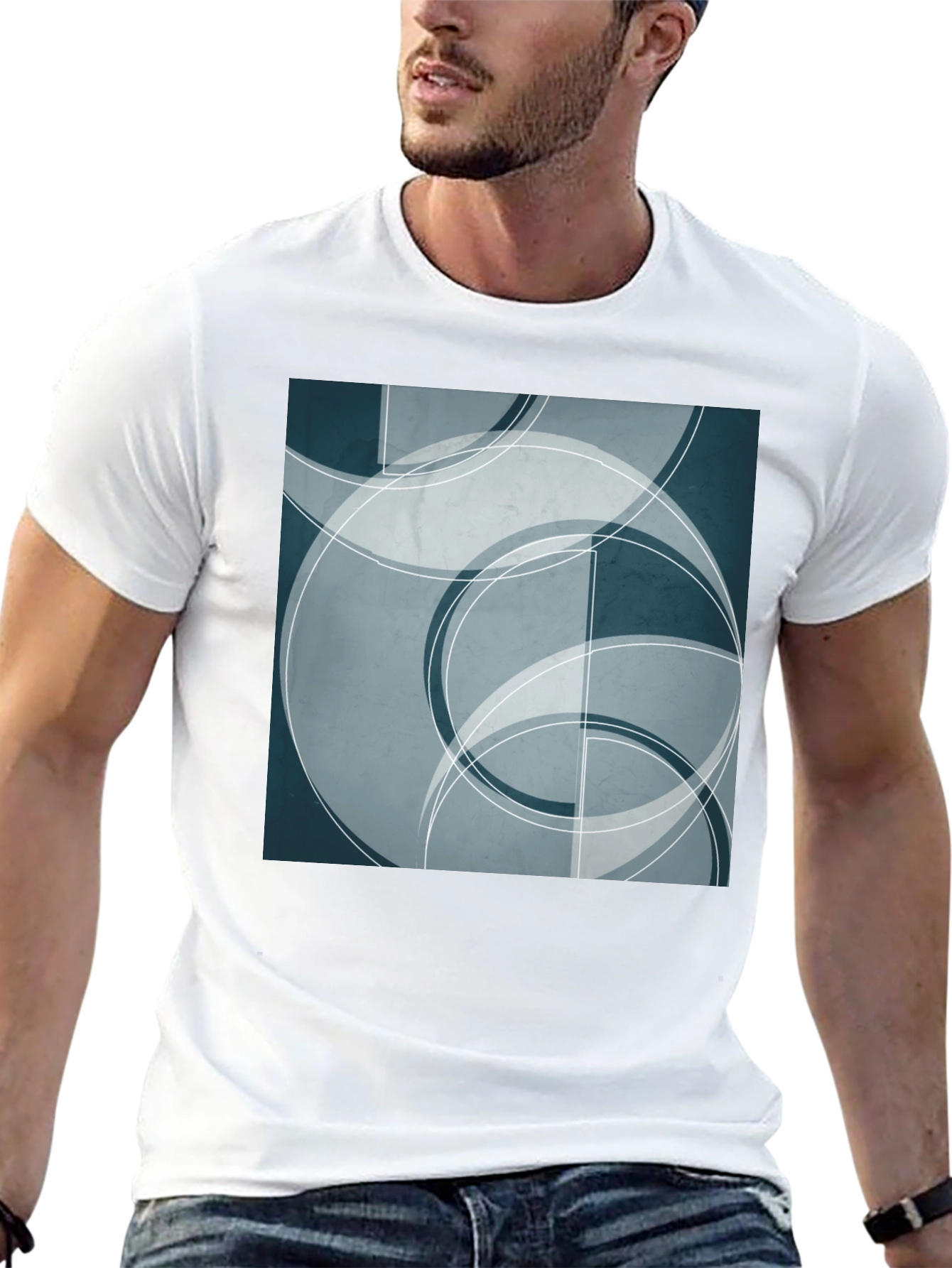 Abstract Geometric Circle Design Black T-Shirt