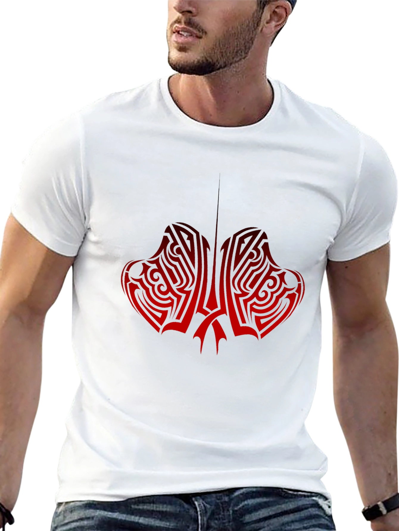 Tribal Red Graphic Black T-Shirt