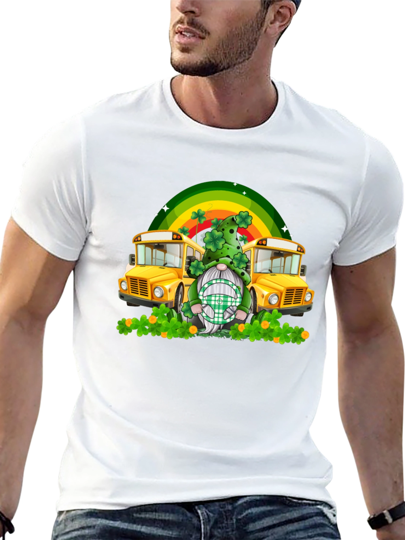 St. Patricks Day Gnome School Bus T-Shirt