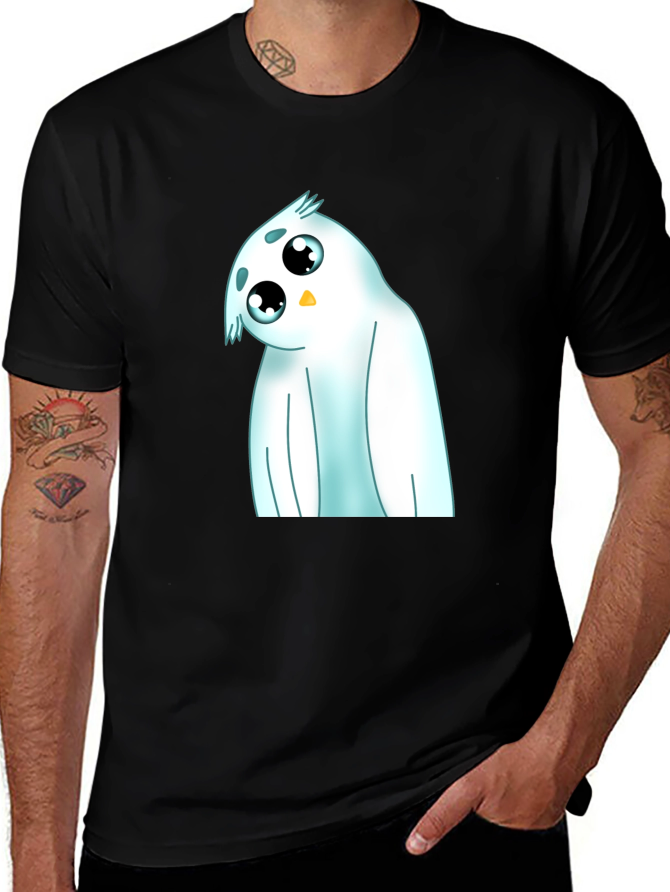 Cute Cartoon Owl Black T-Shirt