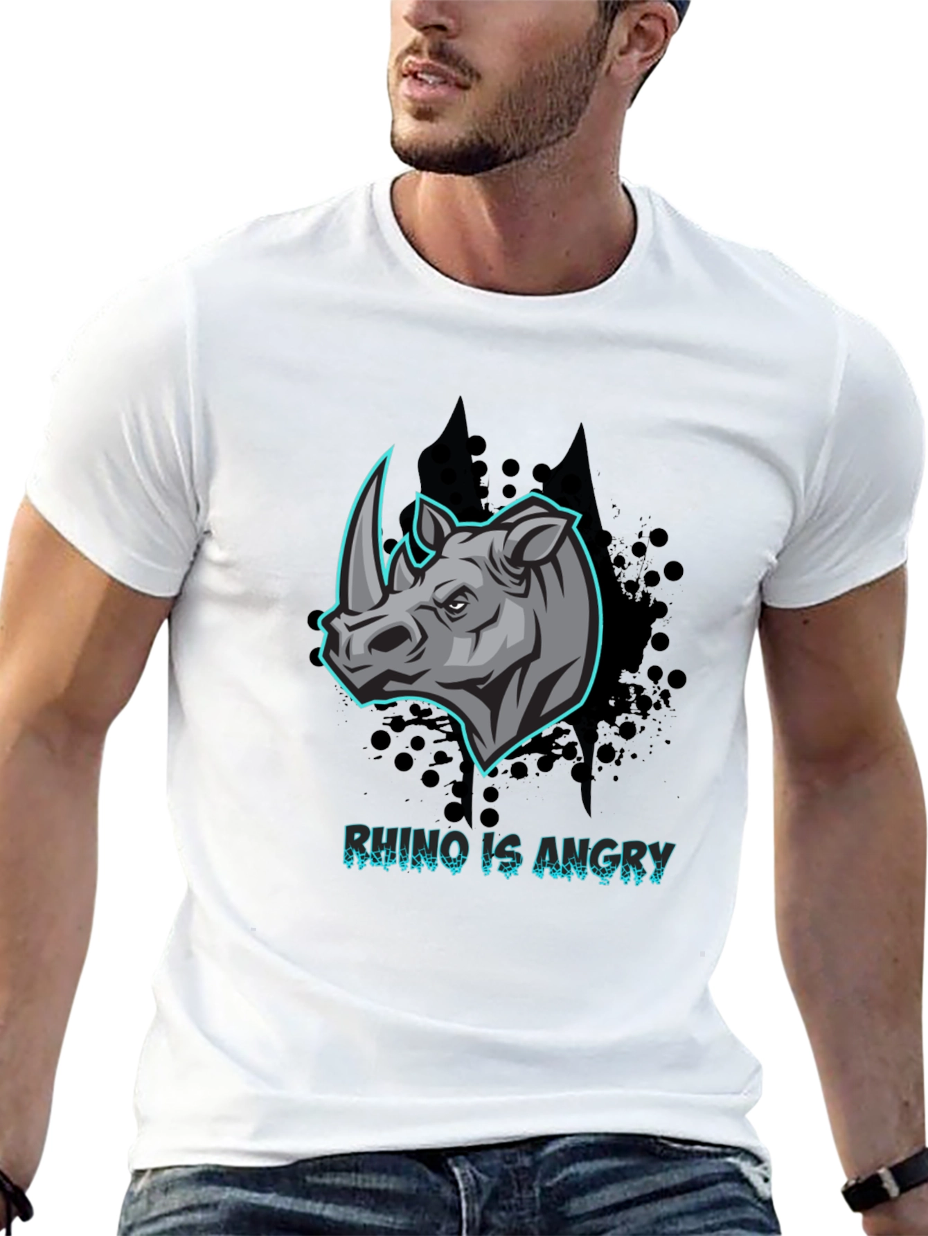 Angry Rhino Graphic T-Shirt - Black Cotton Tee