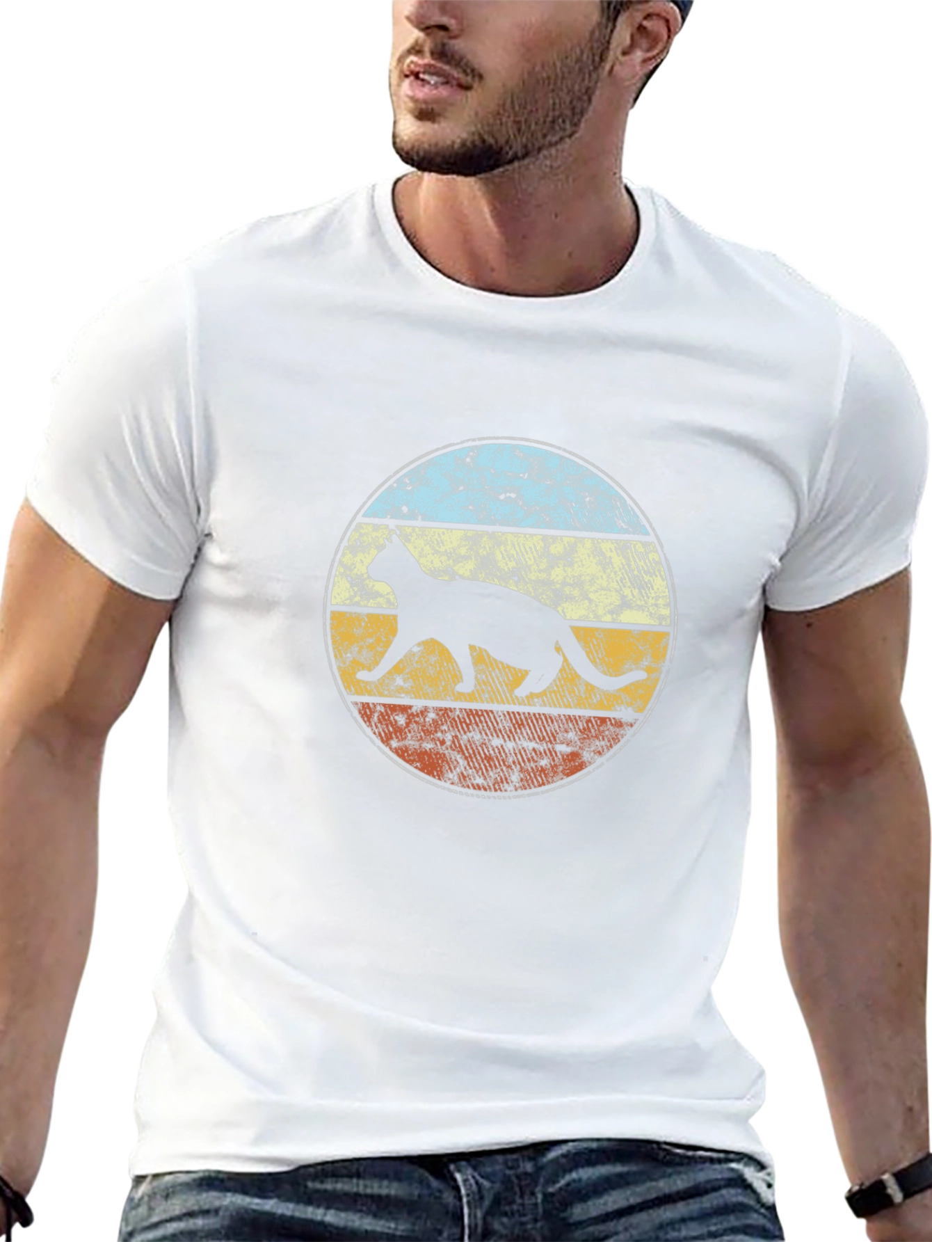 Retro Cat Silhouette Graphic T-Shirt