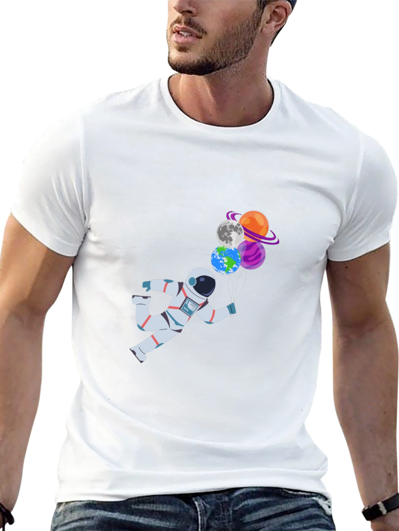Astronaut & Planet Balloons Graphic T-Shirt