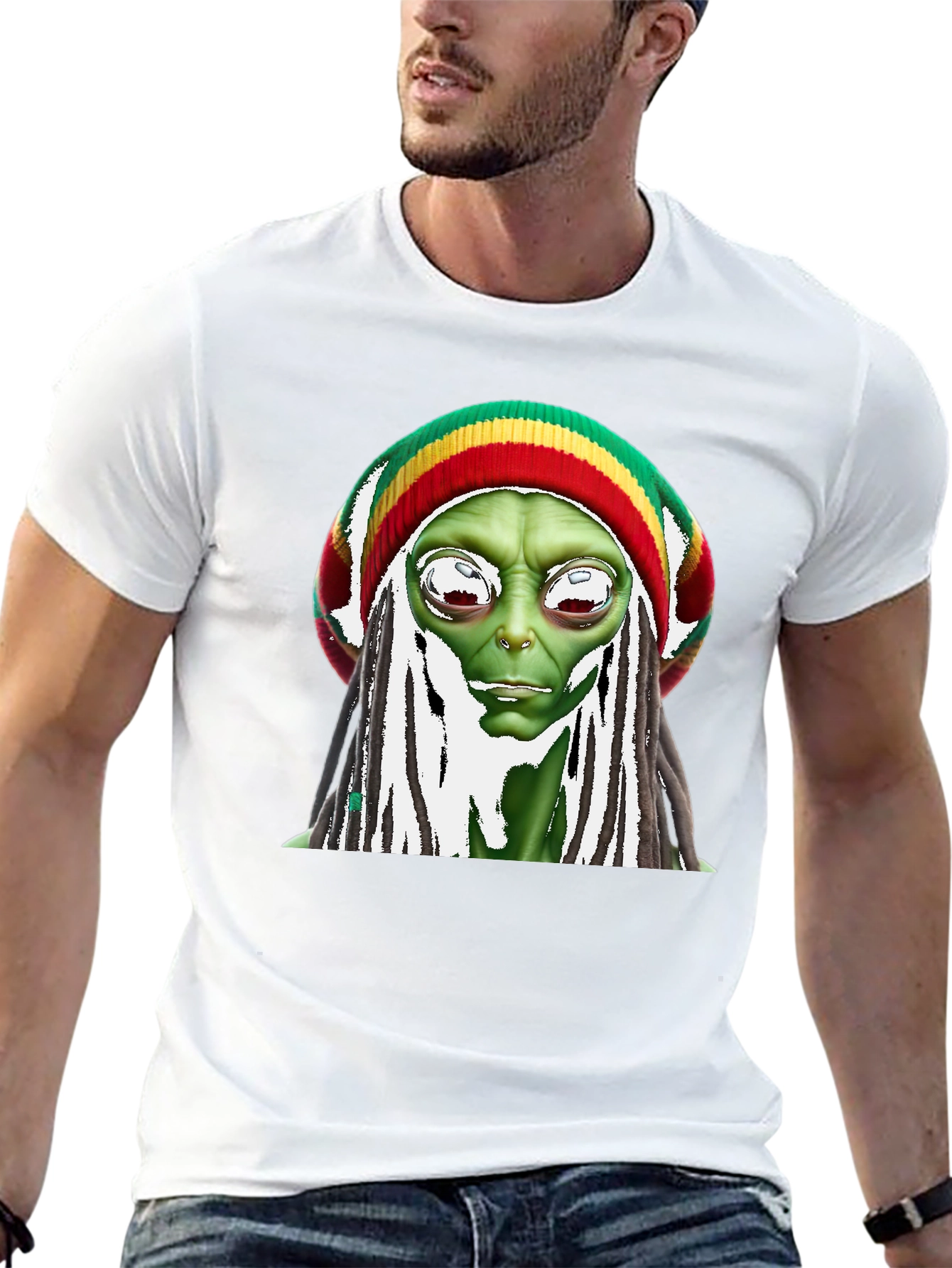 Rasta Alien Graphic T-Shirt - Funny Sci-Fi Tee