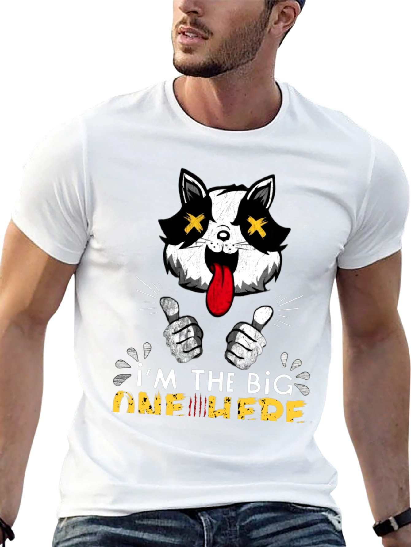 Big One Here Cat Graphic Black T-Shirt