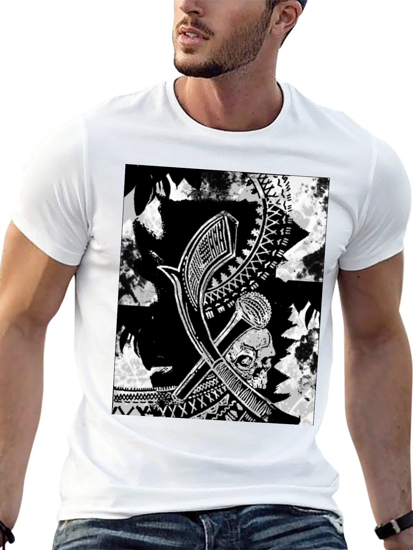 Tribal Skull Graphic Black T-Shirt