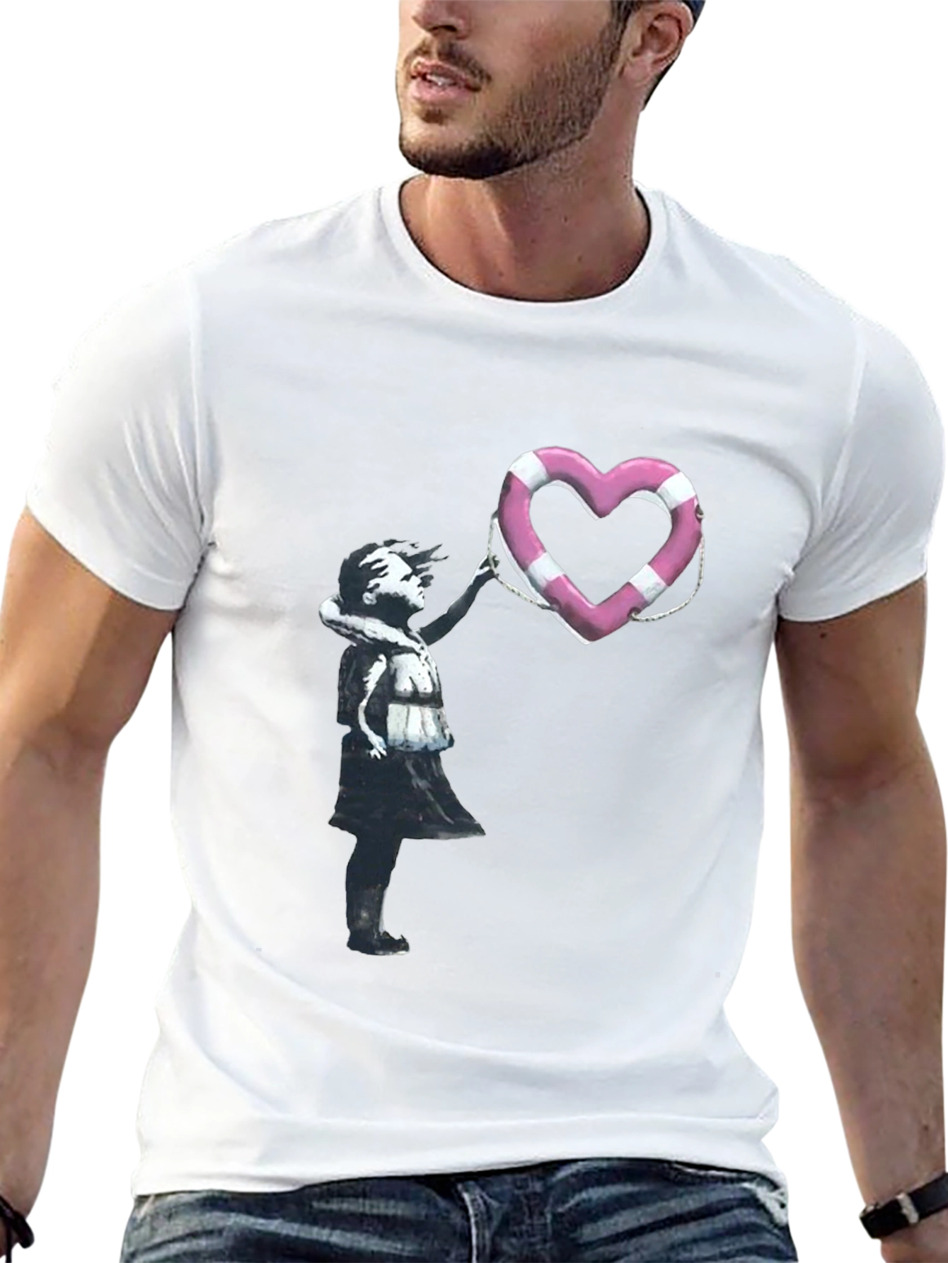 Banksy Girl with Heart Life Preserver T-Shirt