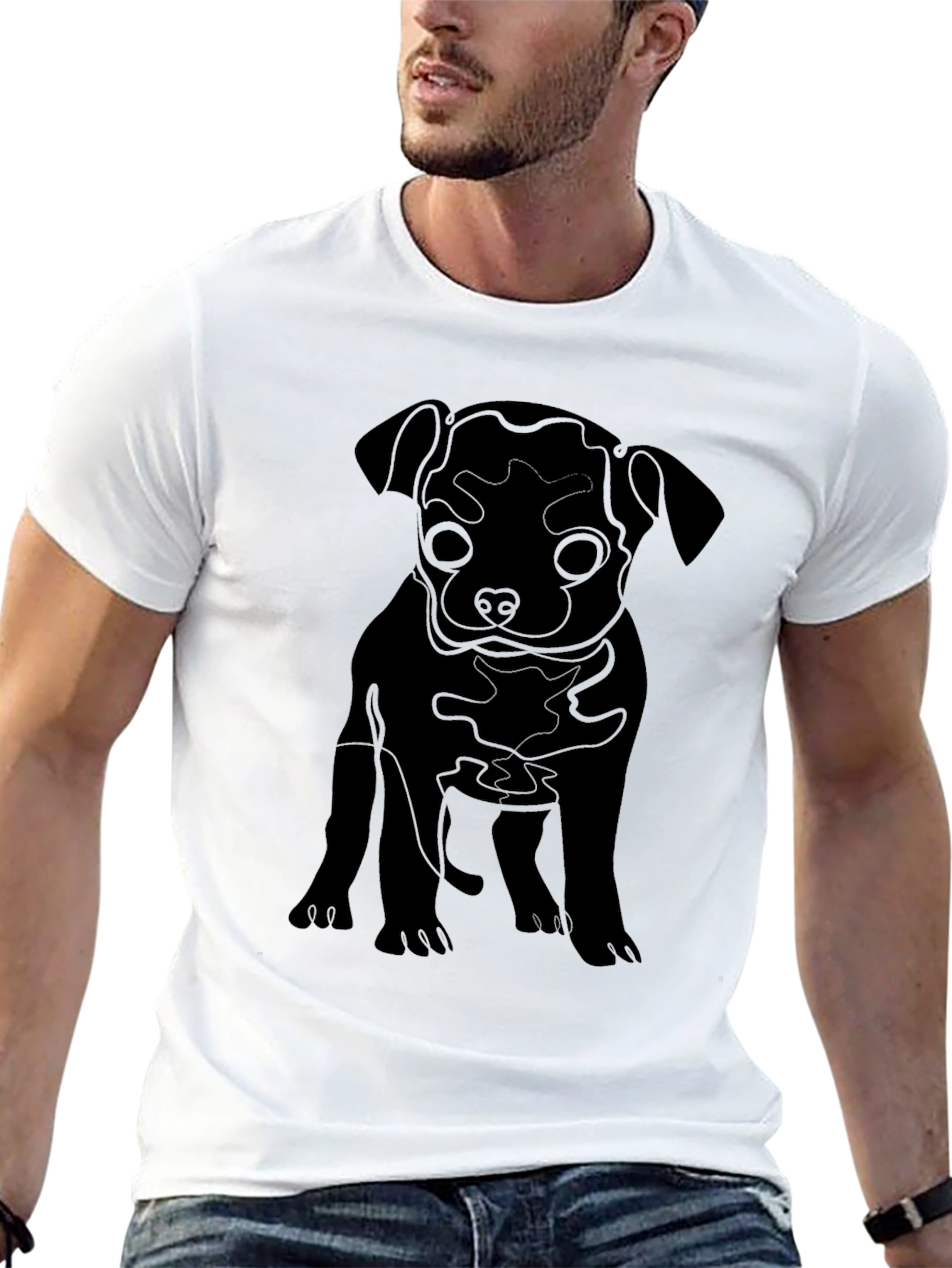 Black Puppy Line Art Graphic Tee