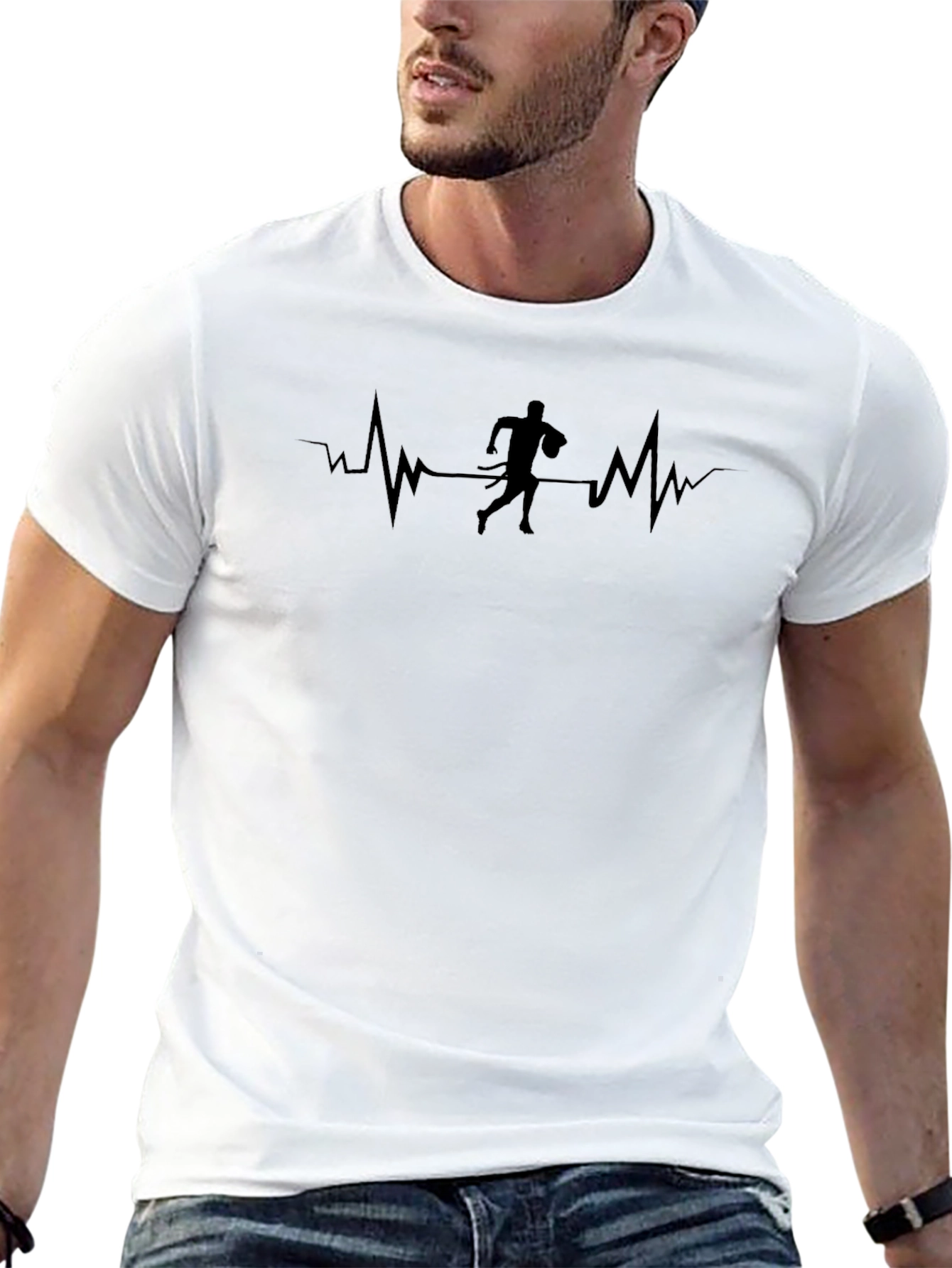 Rugby Heartbeat T-Shirt - Black Cotton Tee