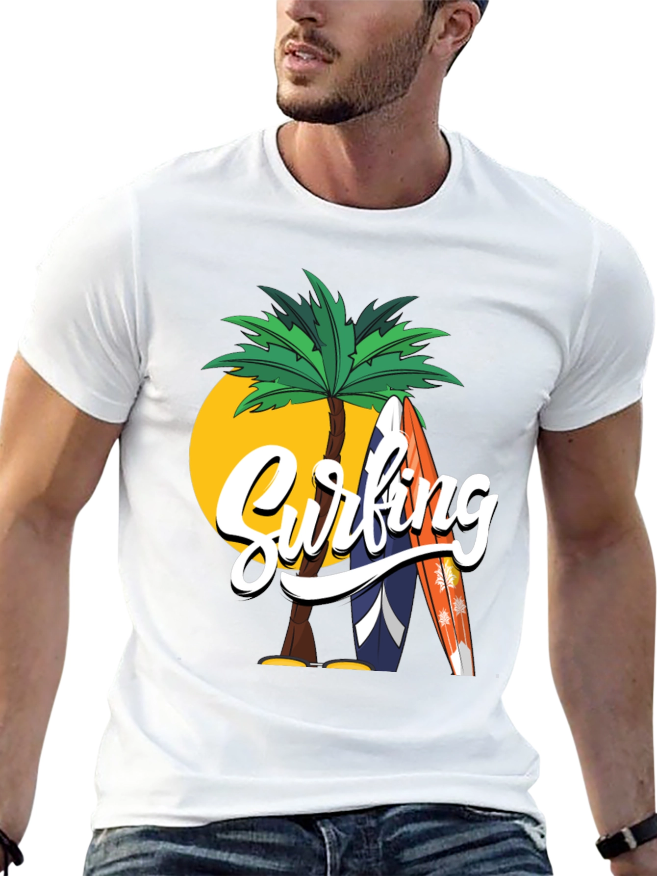 Surfing Palm Tree Graphic Tee