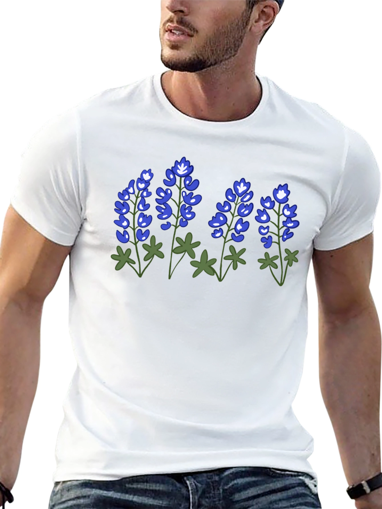Bluebonnet Flower Graphic Black T-Shirt