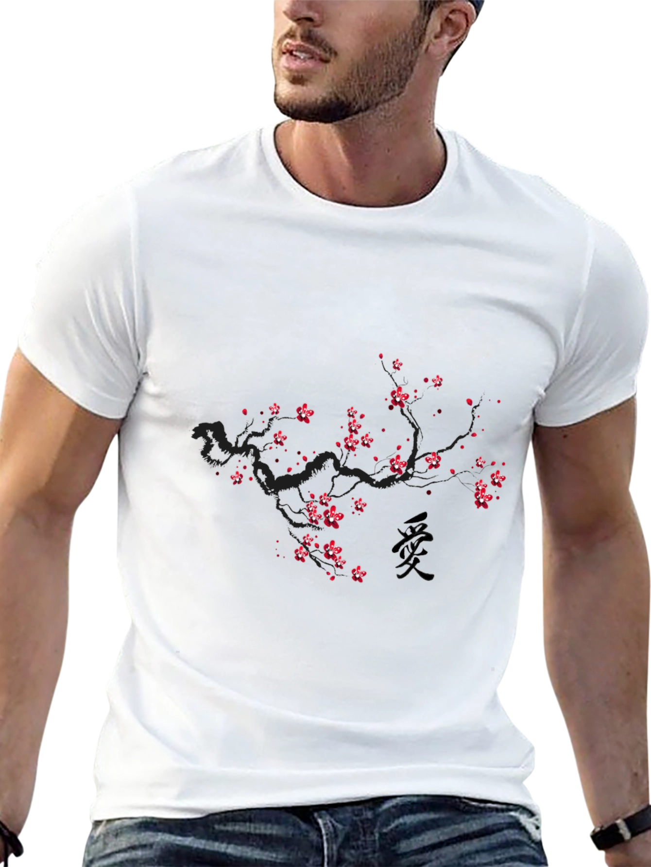 Cherry Blossom Print Black T-Shirt - Modern Casual Wear