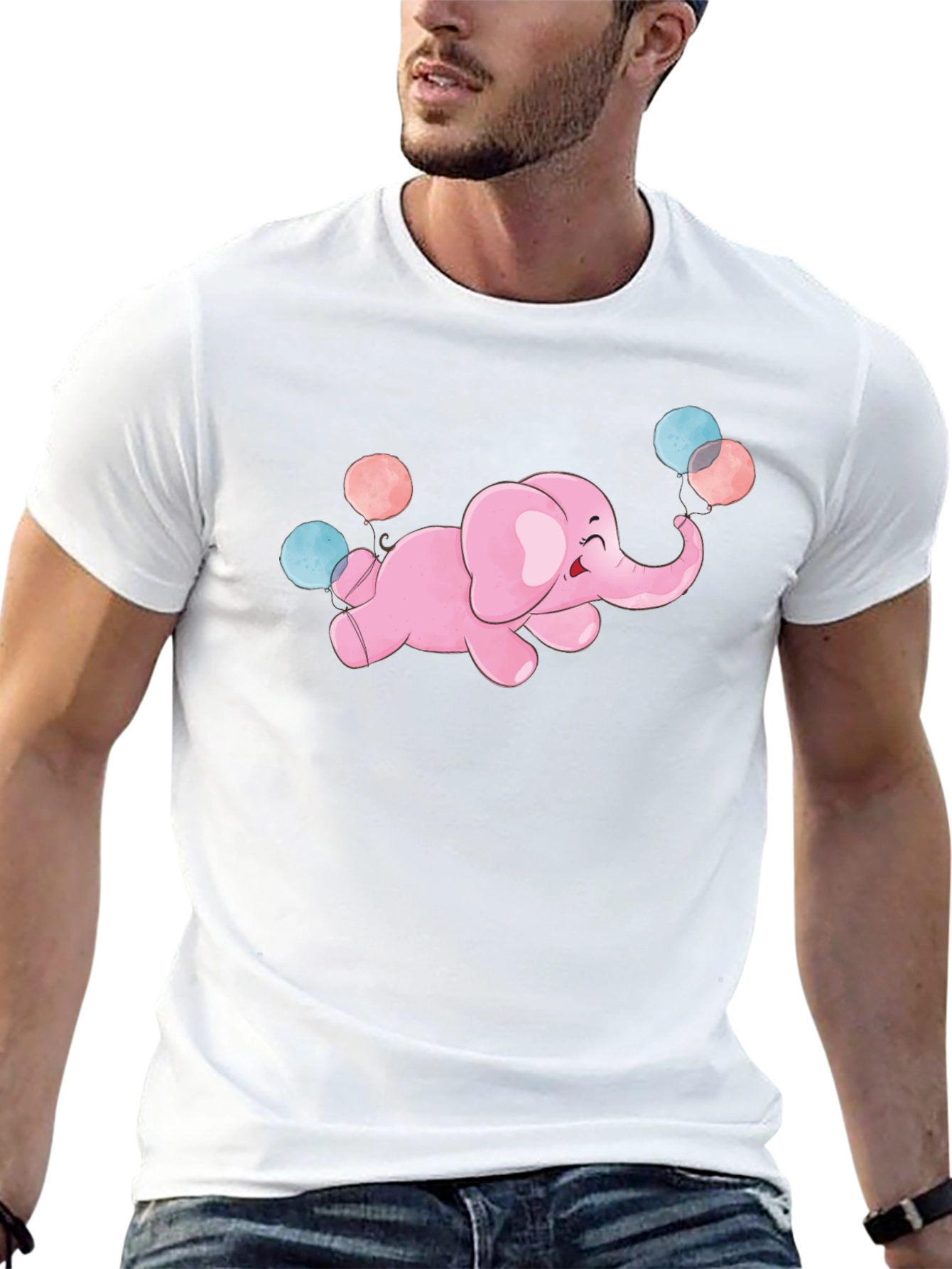 Cute Elephant Balloons Graphic Tee - Black