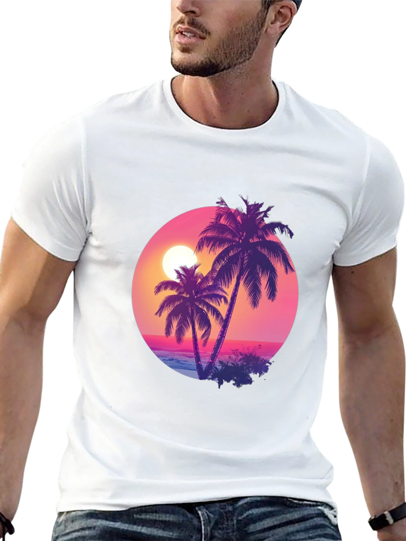 Sunset Palms Black T-Shirt - Tropical Vibes