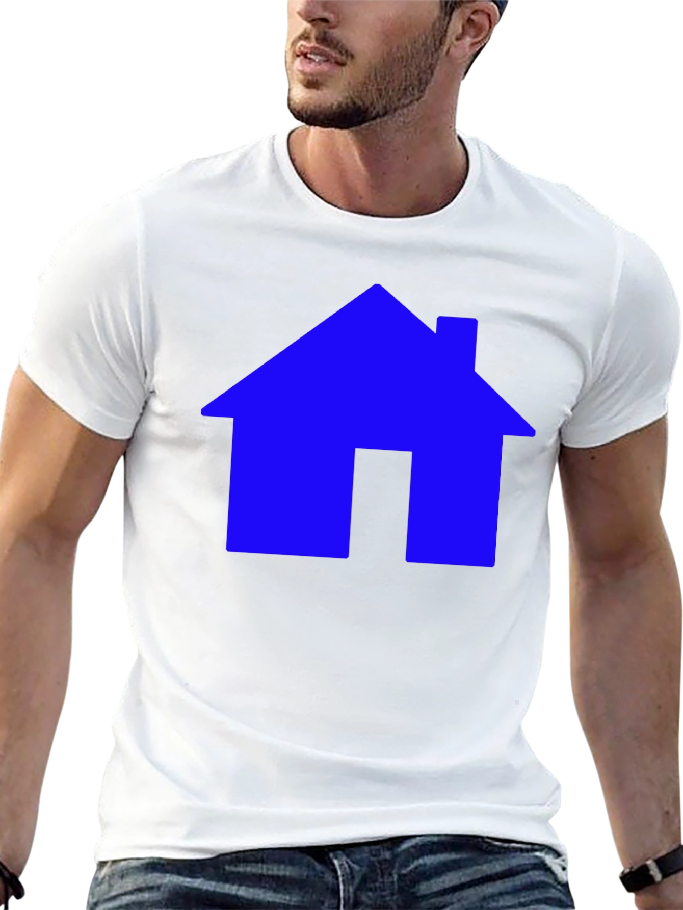 Blue House Graphic Tee - Black Cotton Shirt
