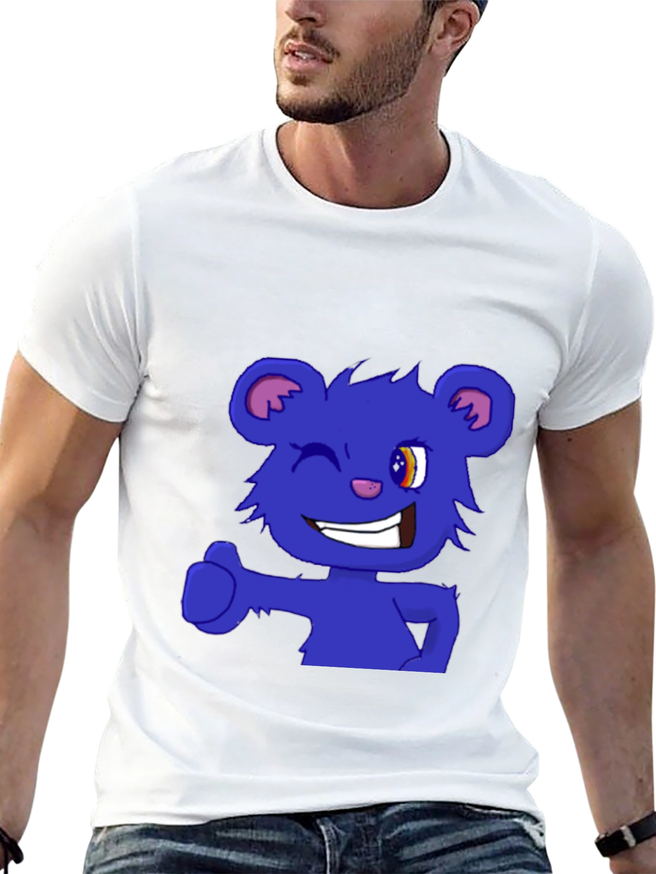 Blue Cartoon Bear Wink T-Shirt