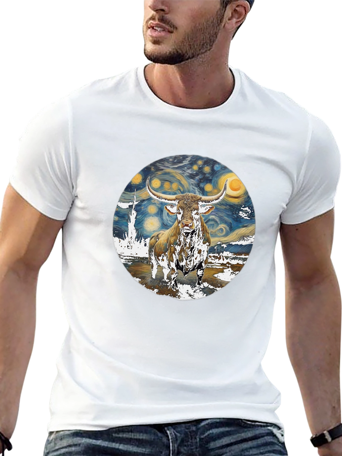 Starry Night Bull Graphic Tee