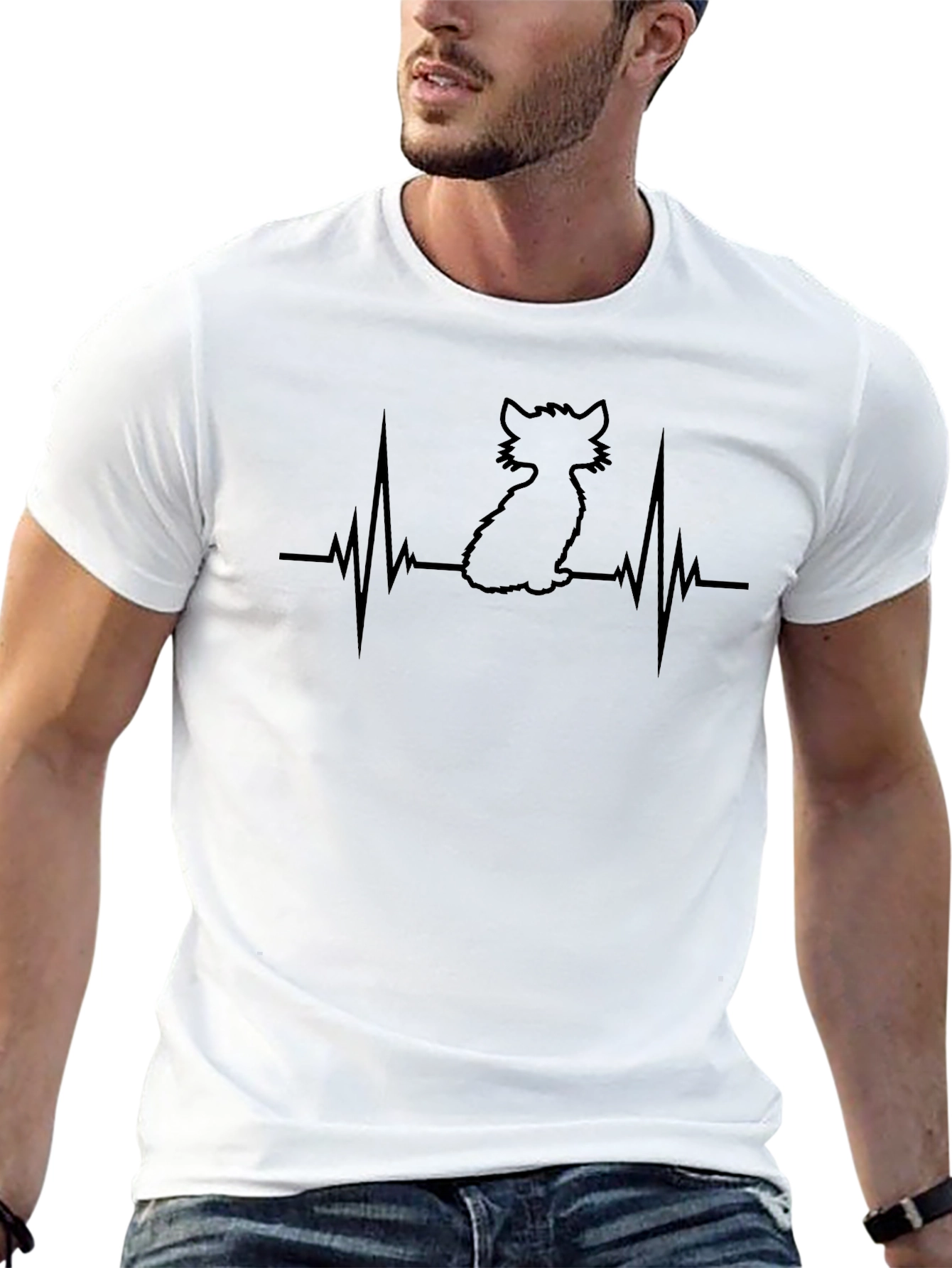 Cat Heartbeat T-Shirt - Black