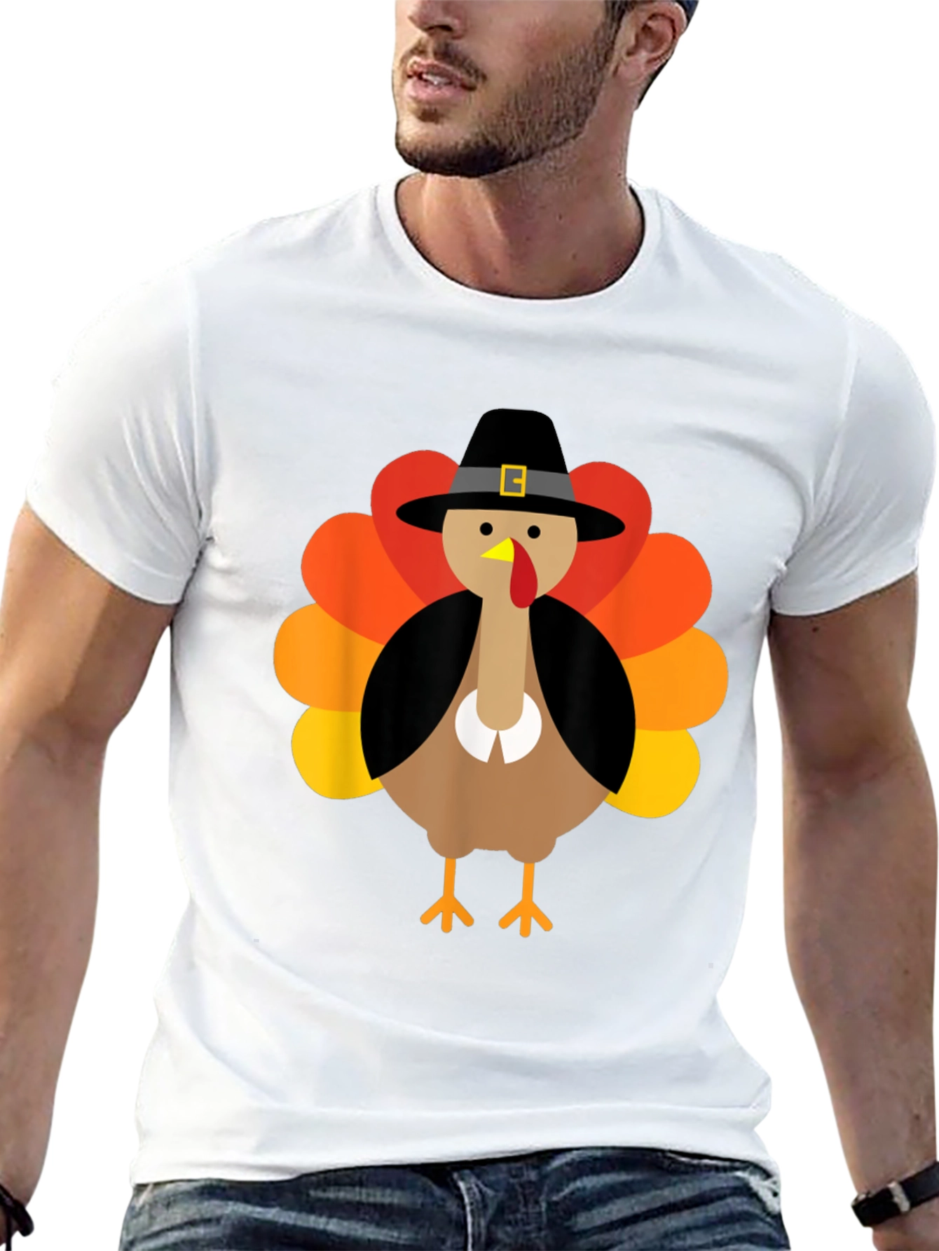 Thanksgiving Turkey Pilgrim Hat Graphic T-Shirt