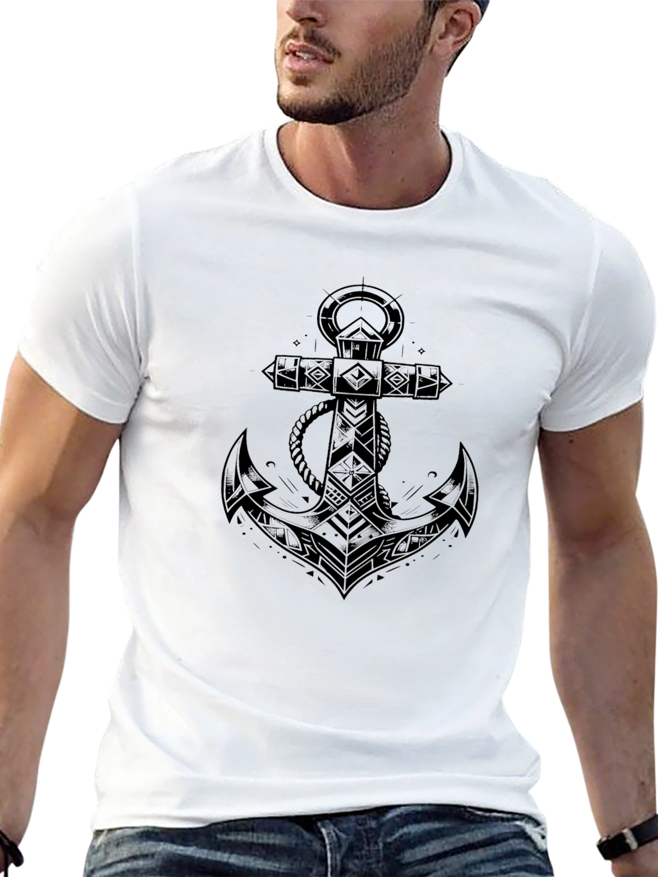 Black Anchor Graphic Tee - Stylish Mens T-Shirt