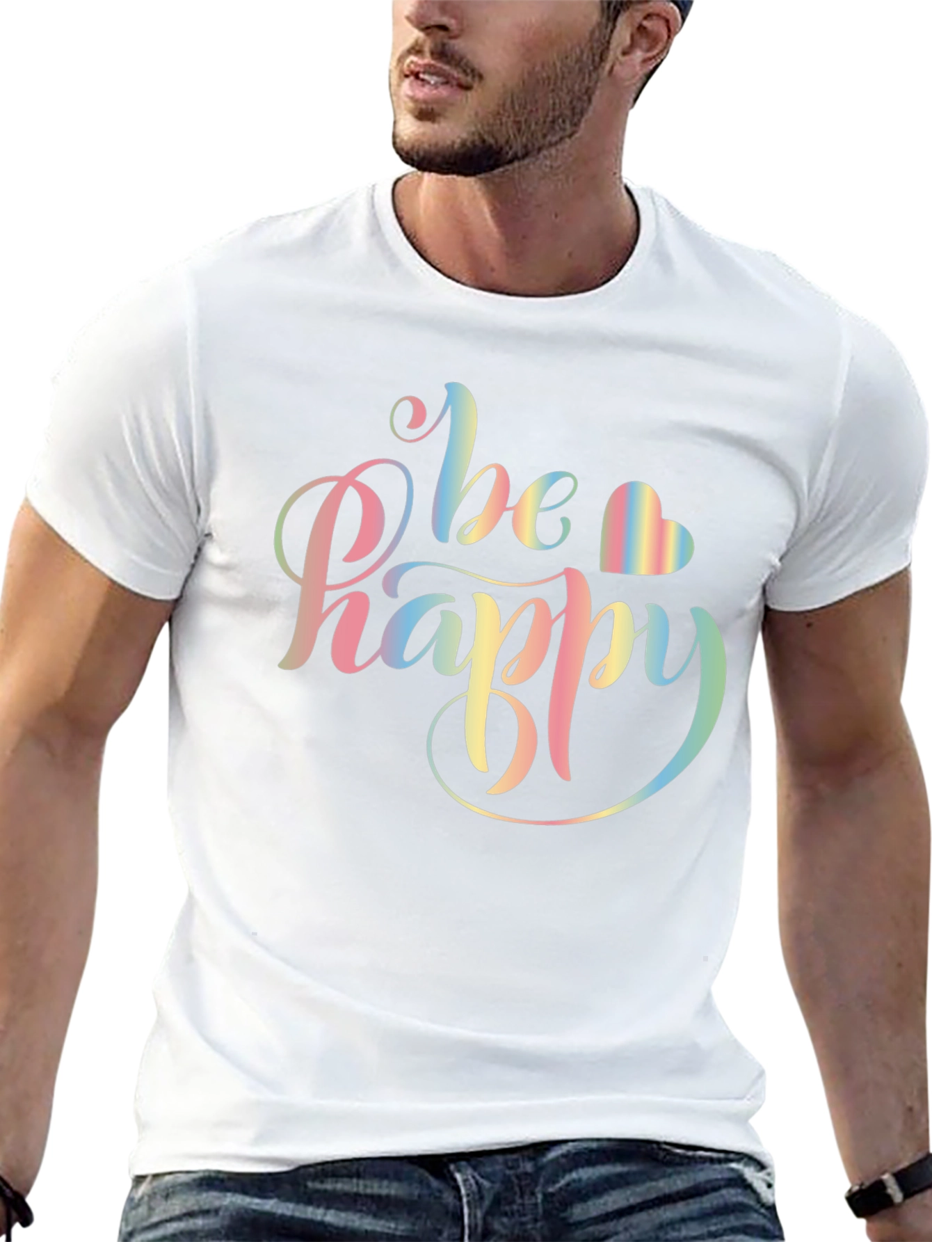 Be Happy Rainbow Graphic T-Shirt