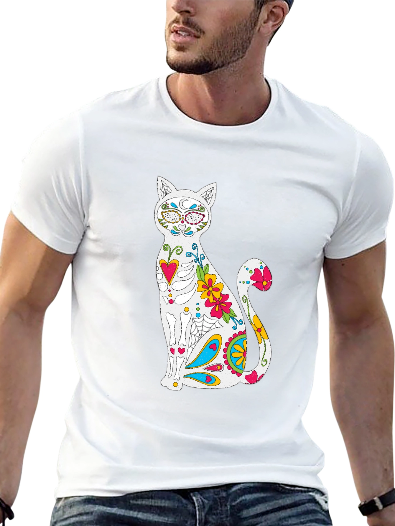 Sugar Skull Cat Graphic T-Shirt