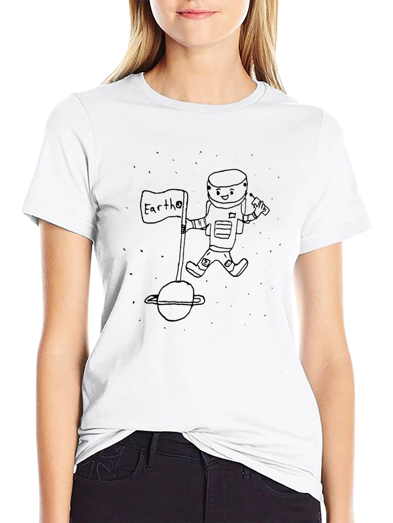Astronaut Earth Flag Black T-Shirt