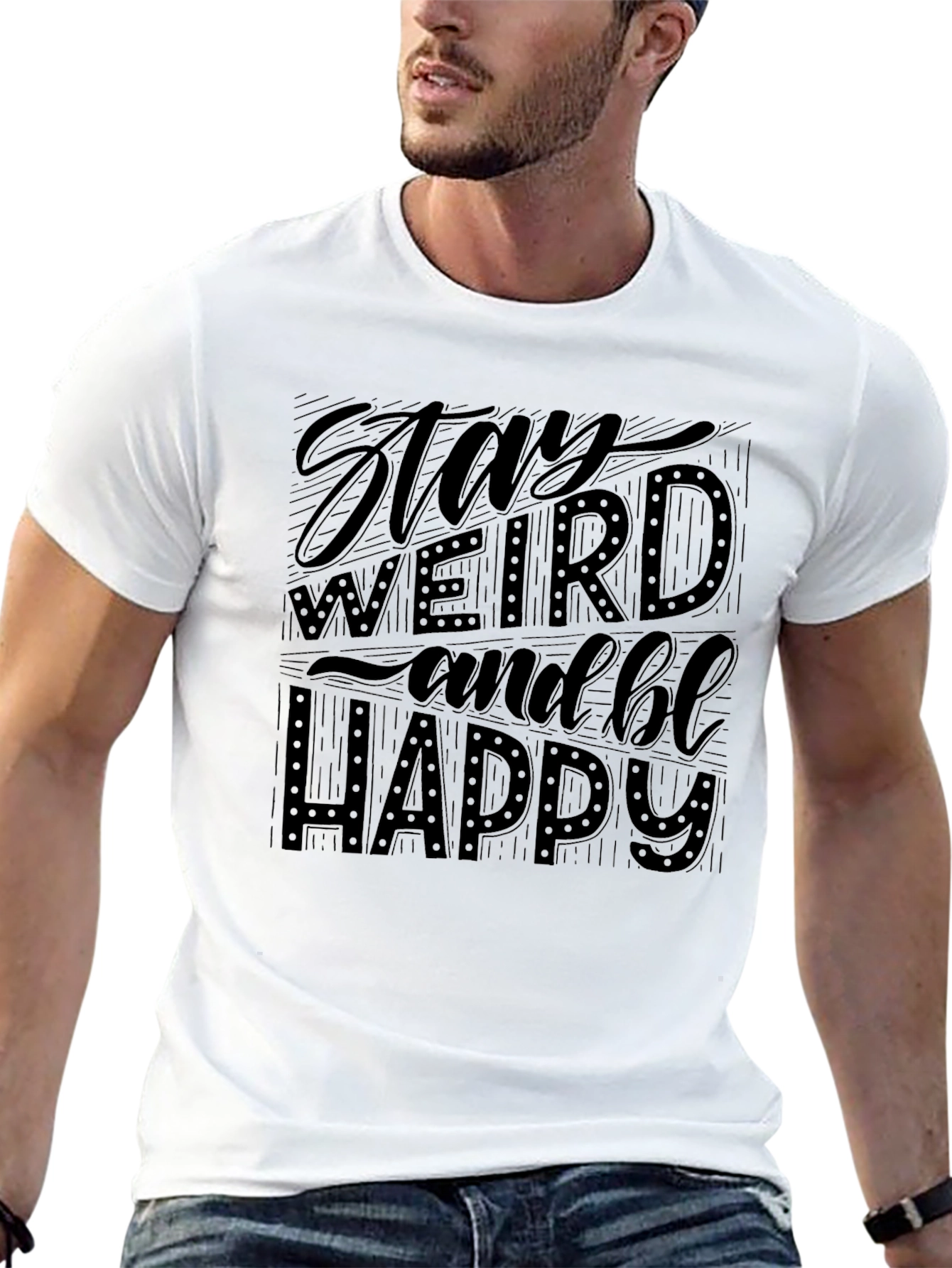 Stay Weird & Be Happy Black Graphic T-Shirt