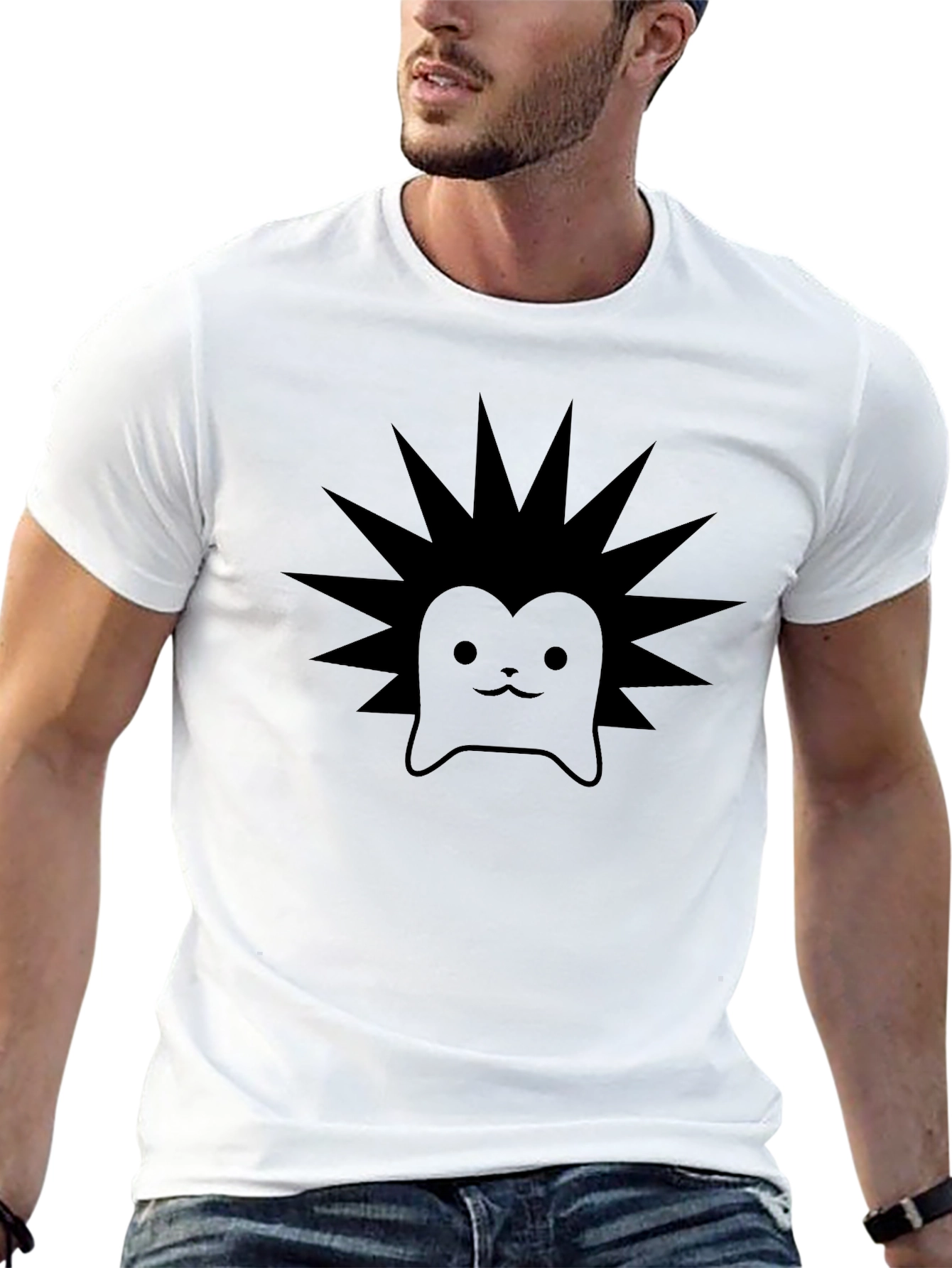 Cute Hedgehog Graphic Print Black T-Shirt