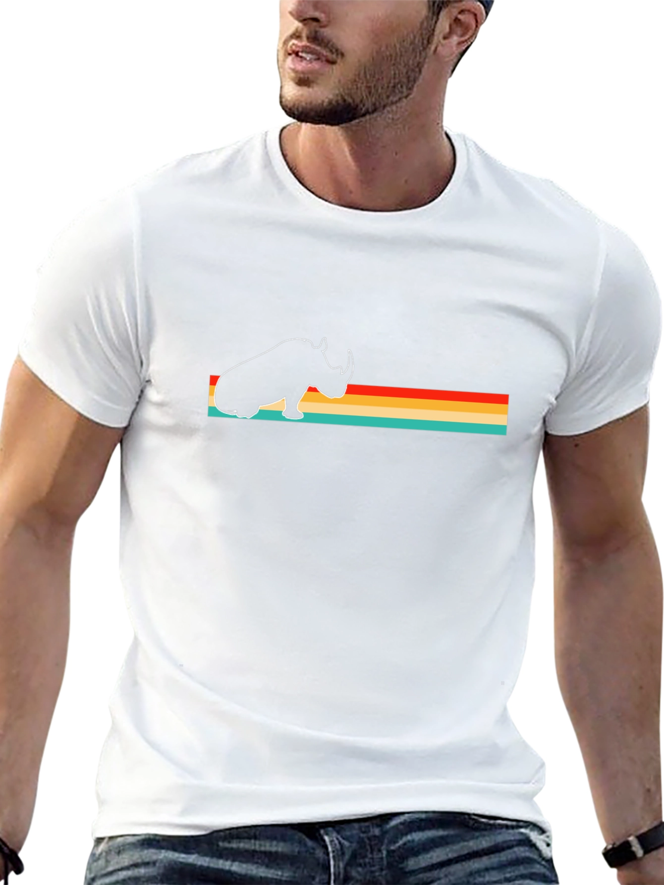 Retro Rhino Graphic Tee - Black Cotton T-Shirt