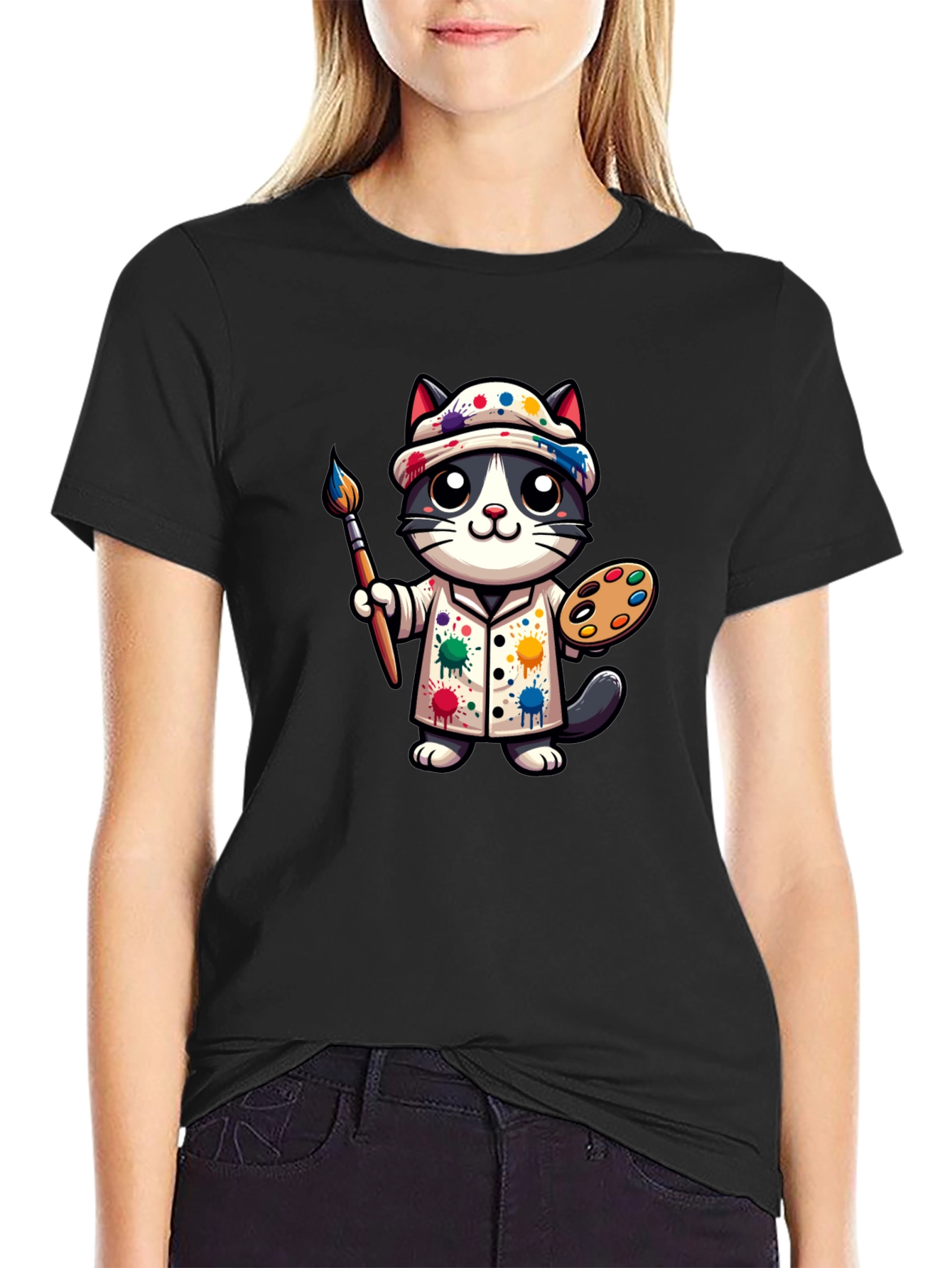Artist Cat Graphic T-Shirt - Unique Design