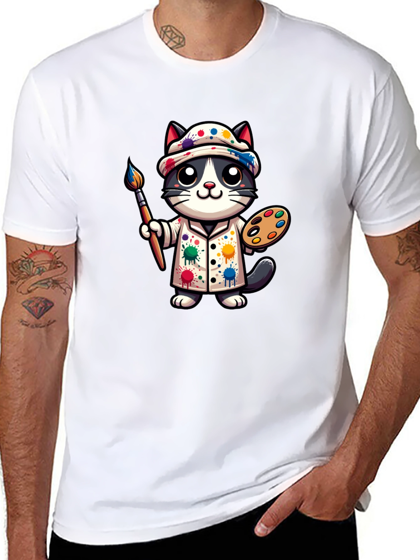 Artist Cat Graphic T-Shirt - Unique Design