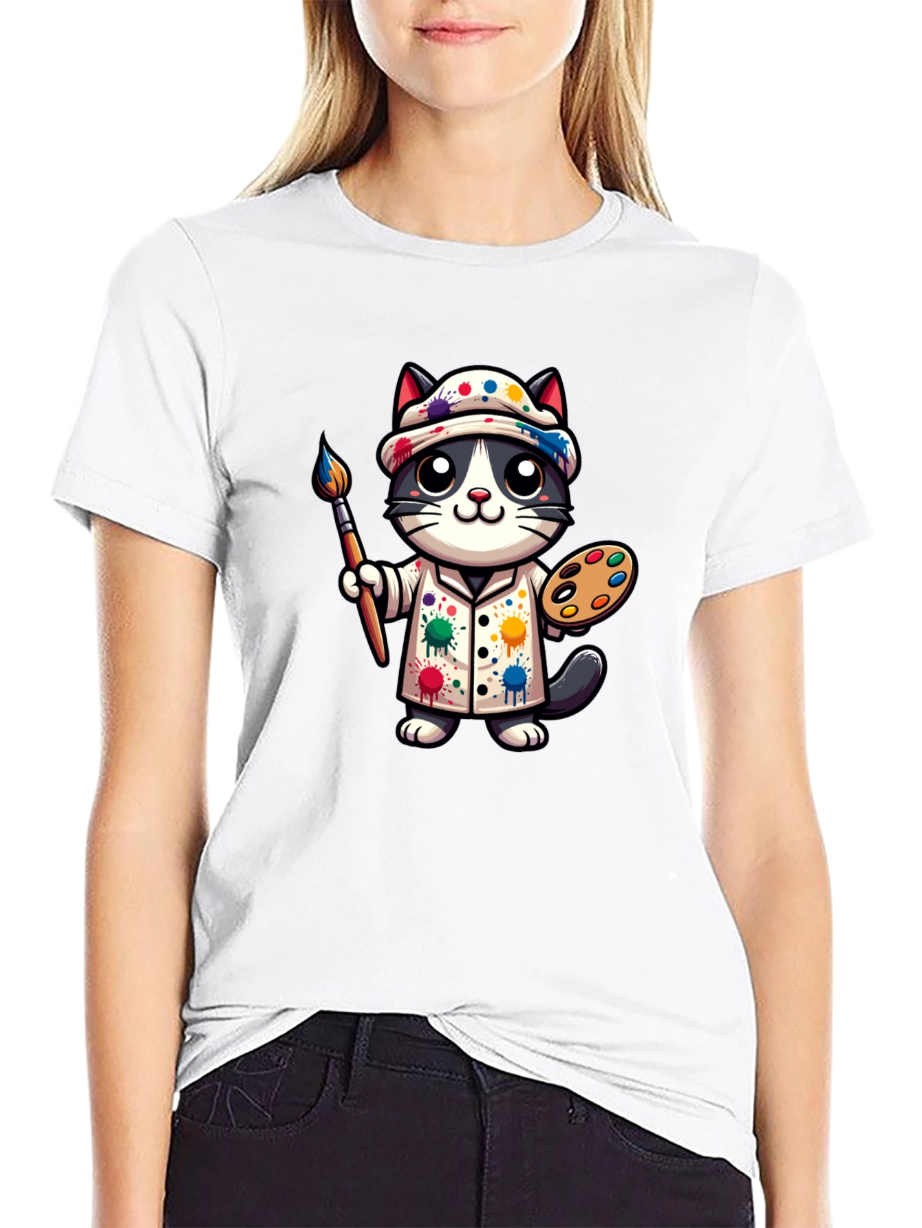 Artist Cat Graphic T-Shirt - Unique Design