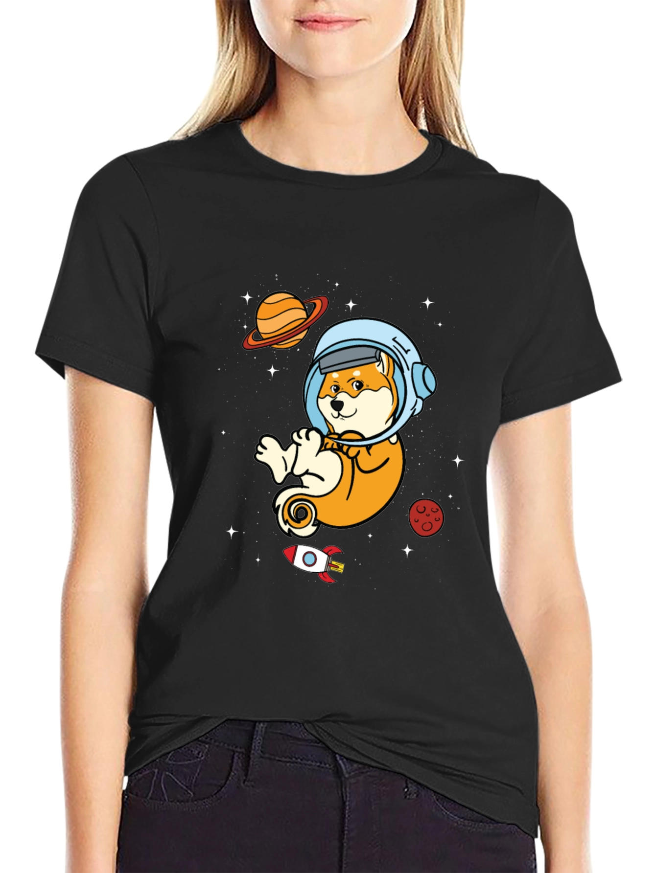 Astronaut Shiba Inu Black T-Shirt