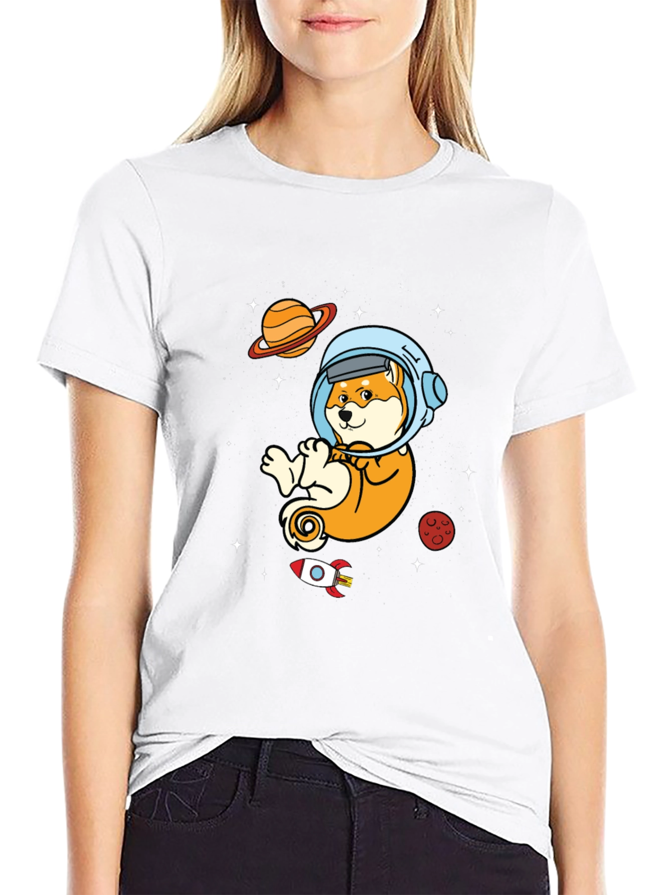 Astronaut Shiba Inu Black T-Shirt