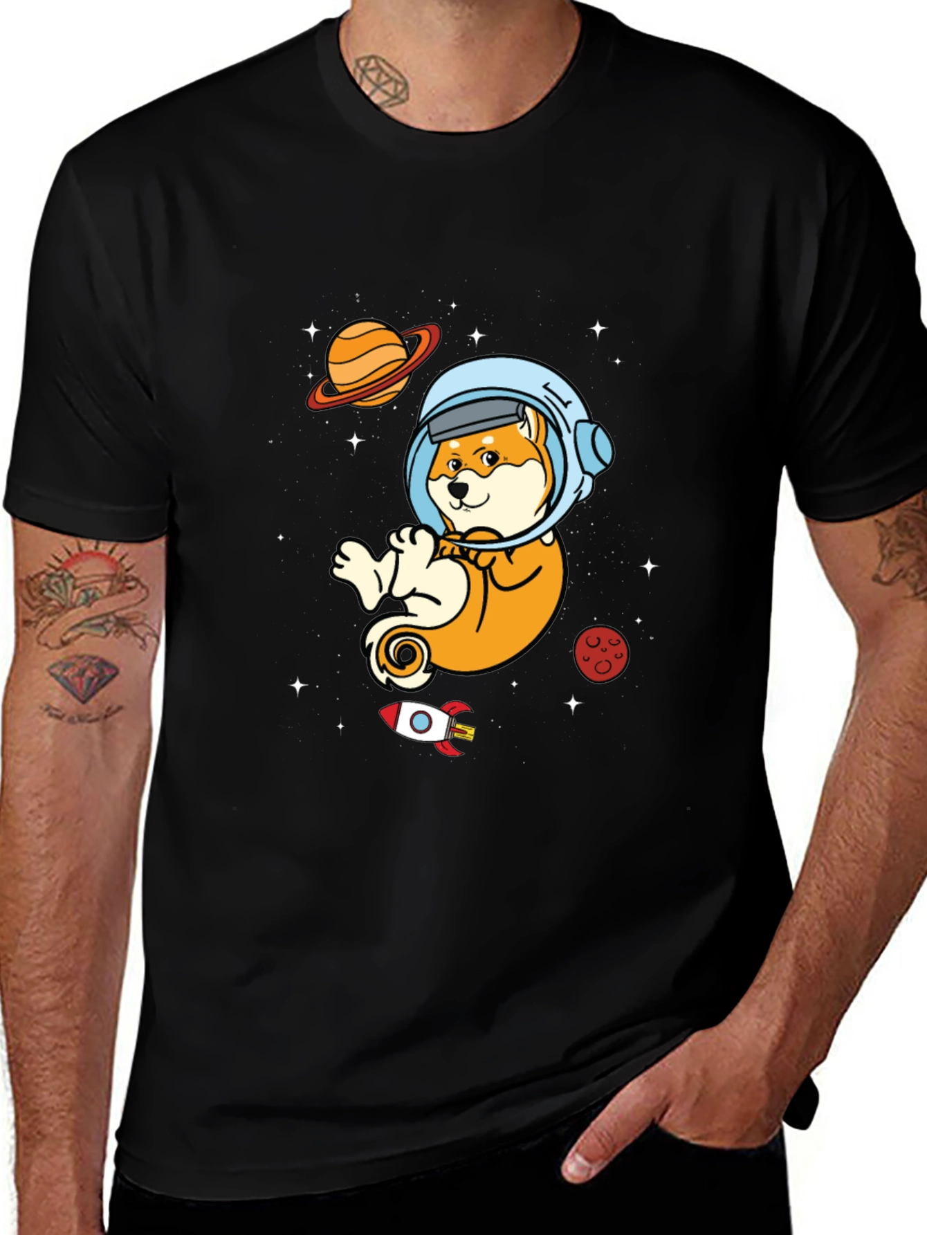 Astronaut Shiba Inu Black T-Shirt